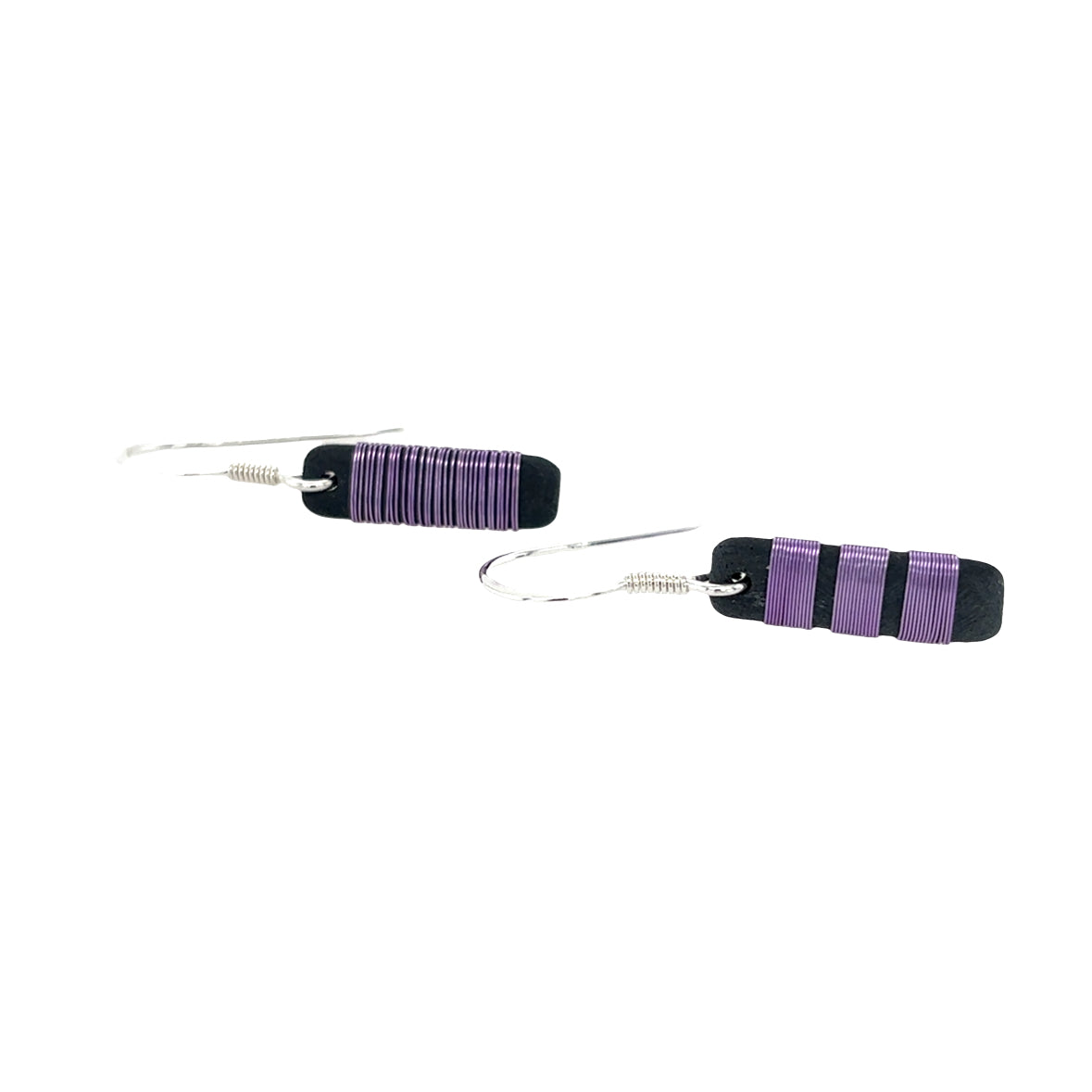 Black porcelain wrapped with Lilac Silver wire Earrings