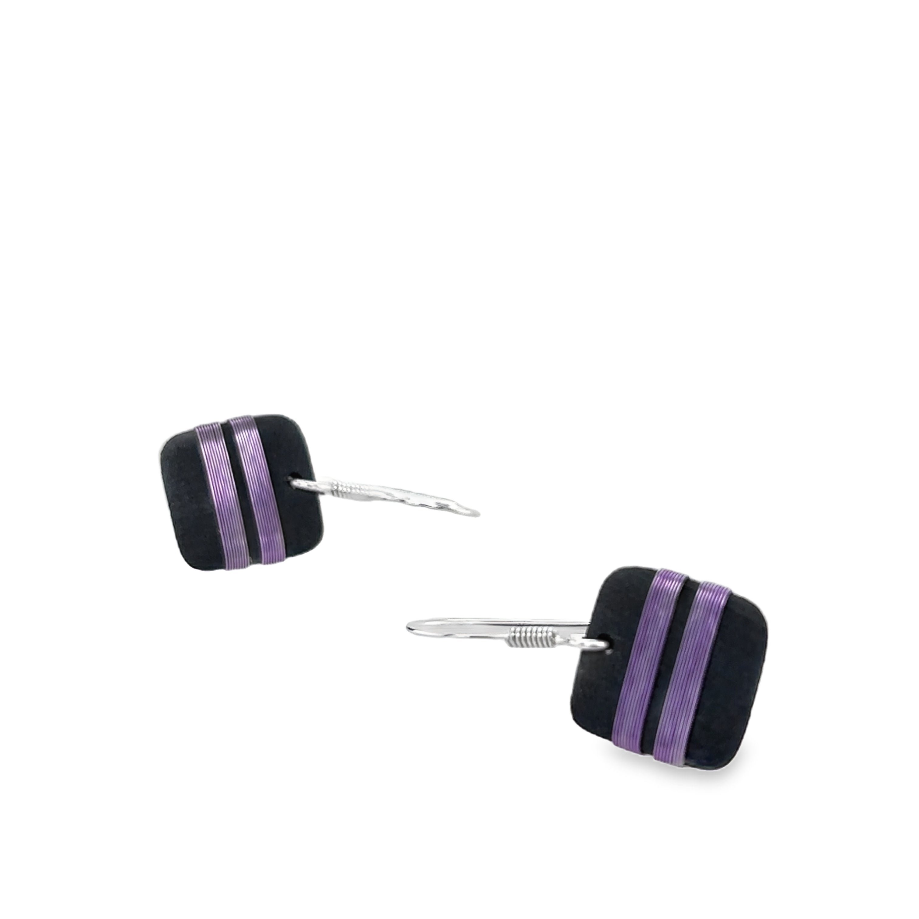 Black porcelain wrapped with Lilac Silver wire Earrings