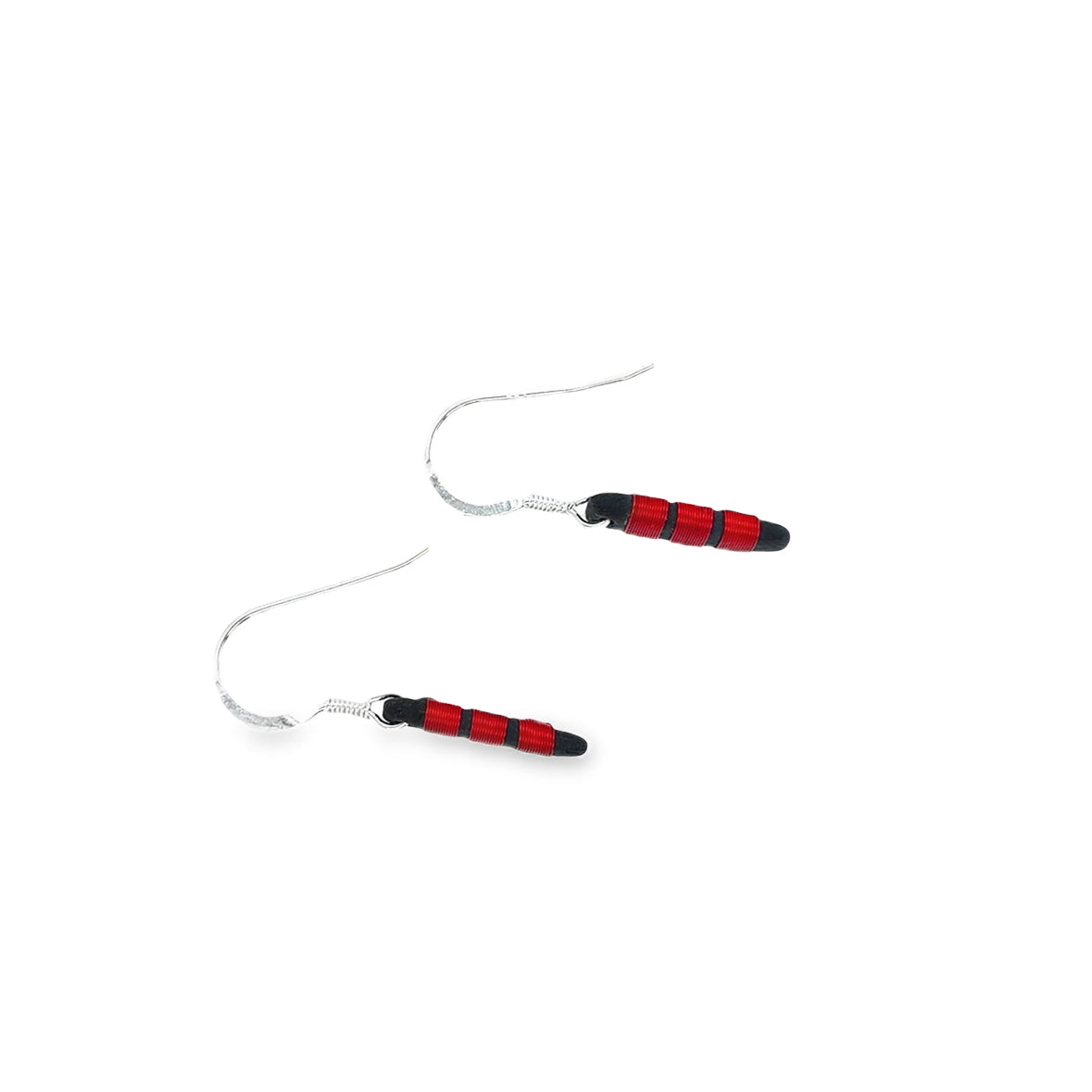 Black porcelain wrapped with red Silver wire Earrings