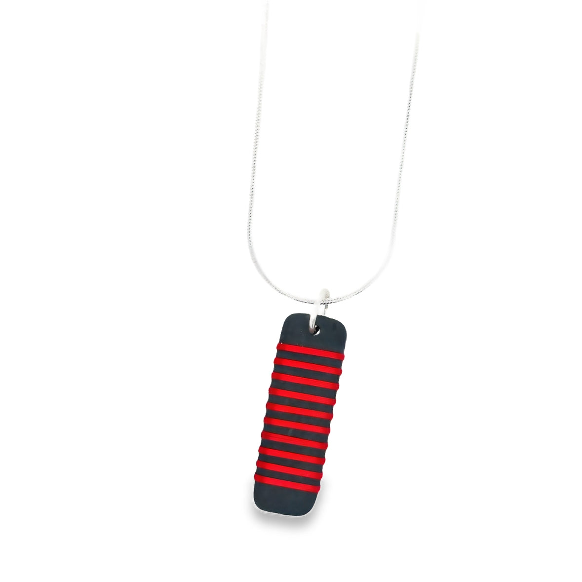 Black porcelain wrapped with sterling silver red wire Necklace