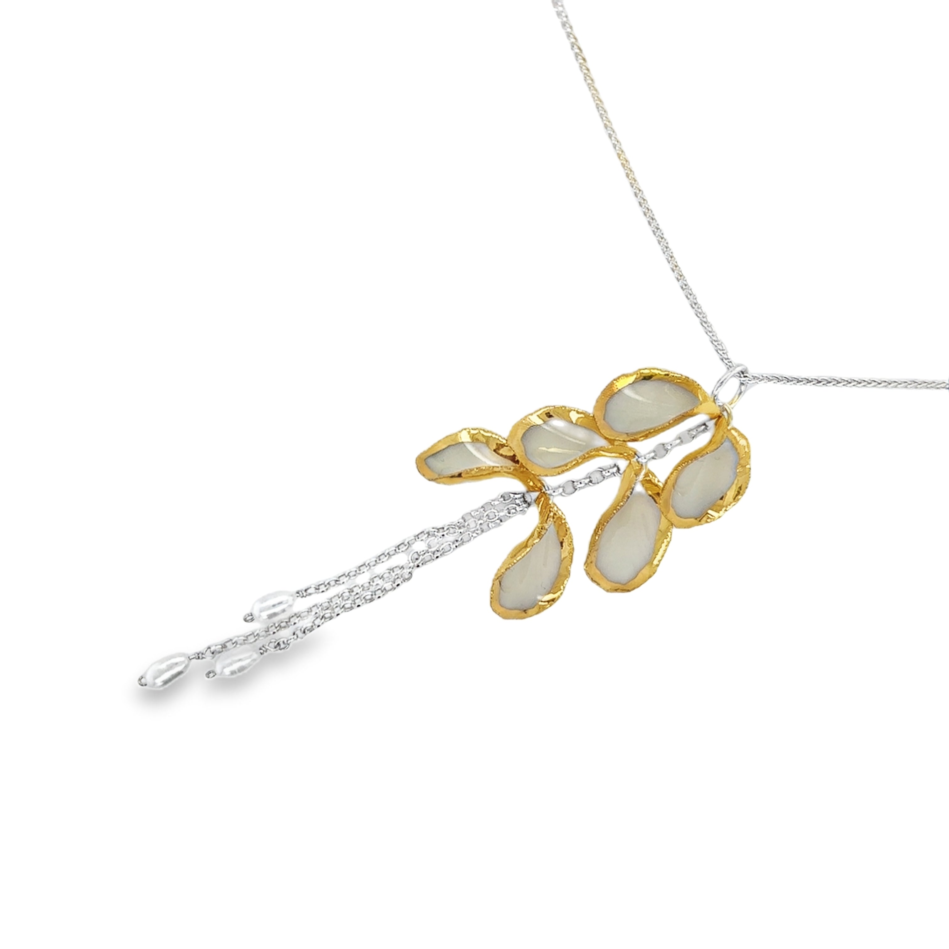 Porcelain petals decorated with gold lustre Necklace