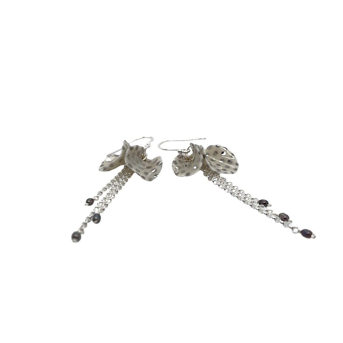 Porcelain petals Earrings decorated with Platinum lustre