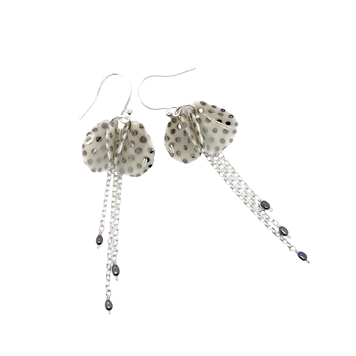 Porcelain petals Earrings decorated with Platinum lustre