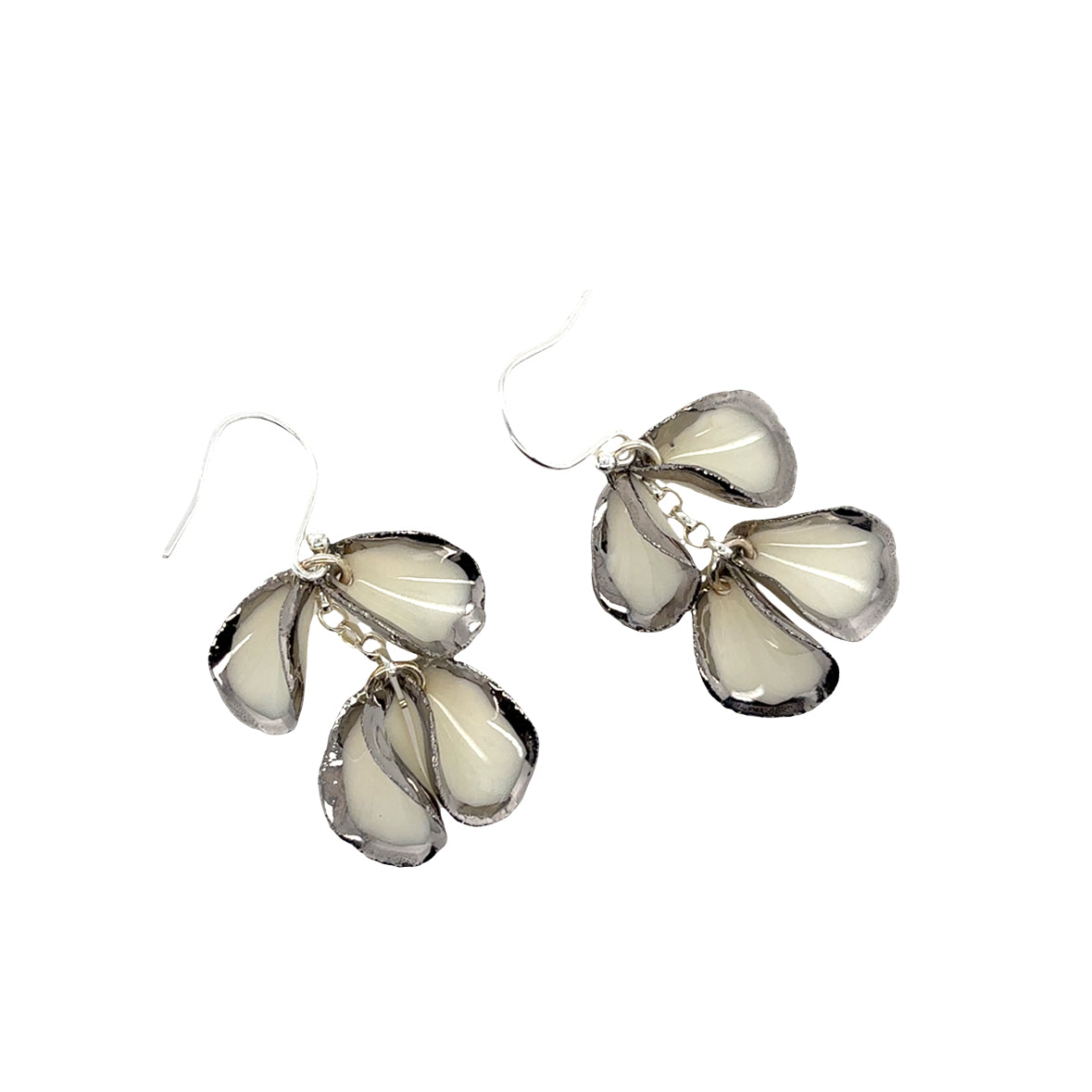 Porcelain petals Earrings decorated with Platinum lustre