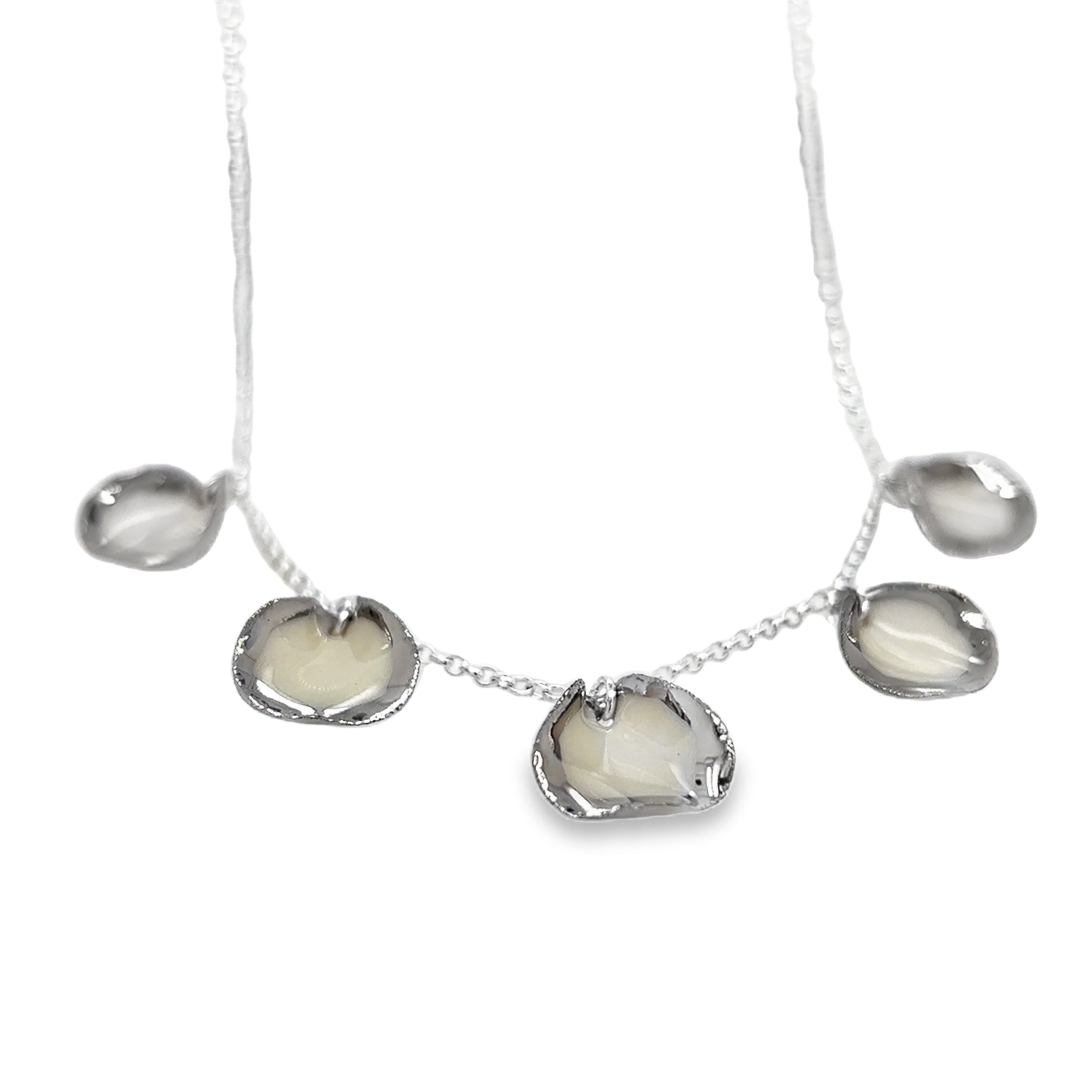 Porcelain petals decorated with Platinum lustre Necklace
