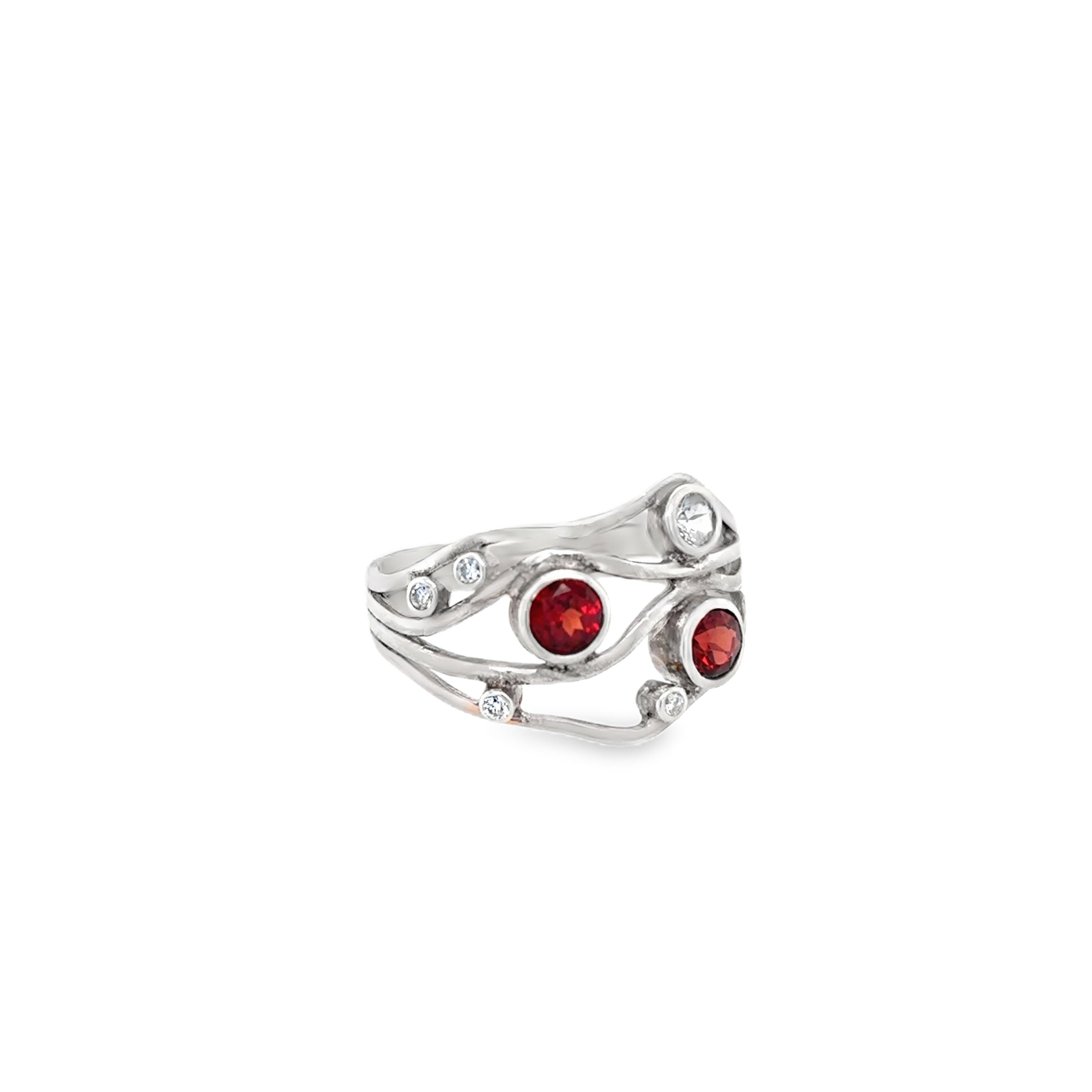 Multistone set on a multi banded shaped sterling silver ring