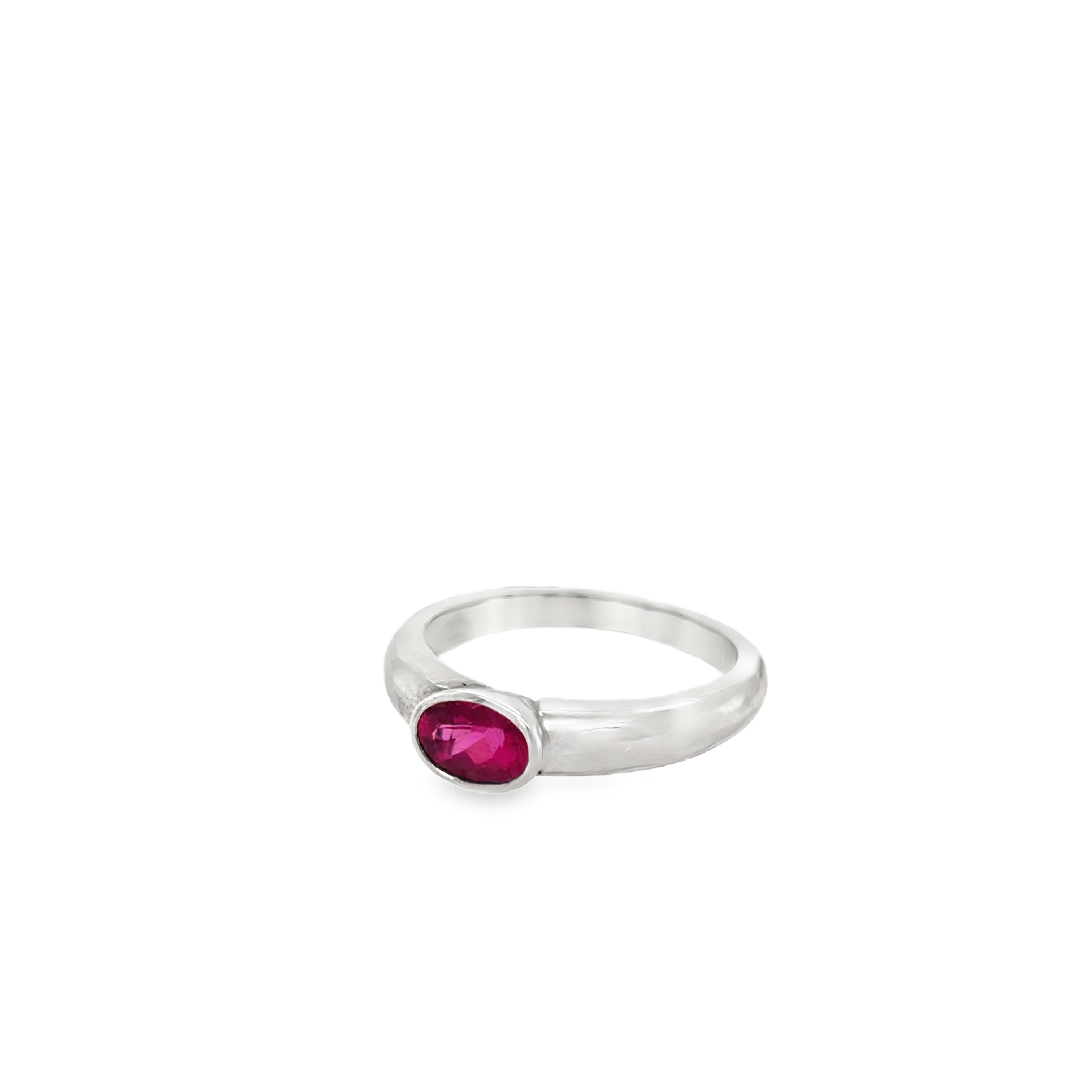 Pink oval Tourmaline side set facetted Ring