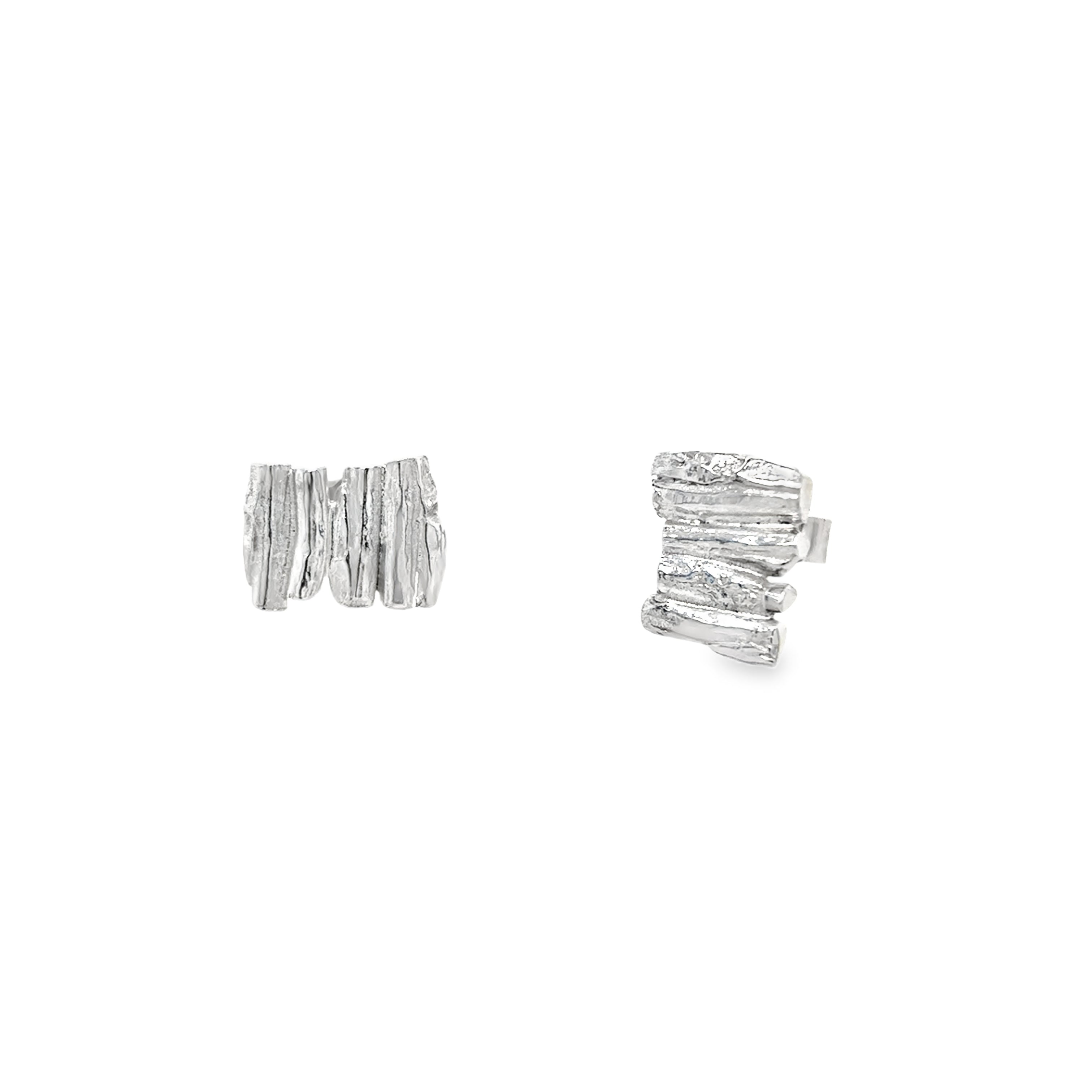 Stacked silver cast willow stud earrings