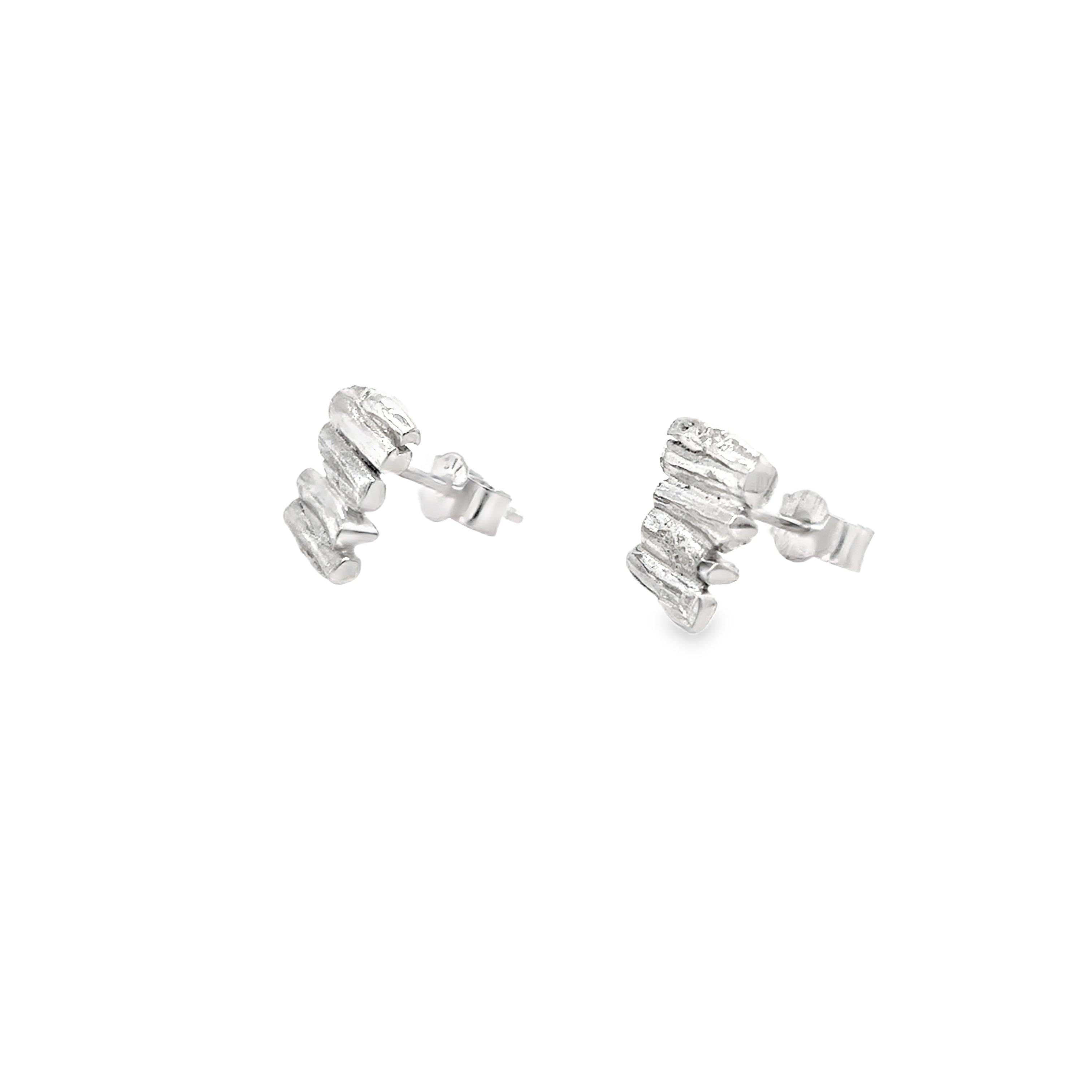 Stacked silver cast willow stud earrings