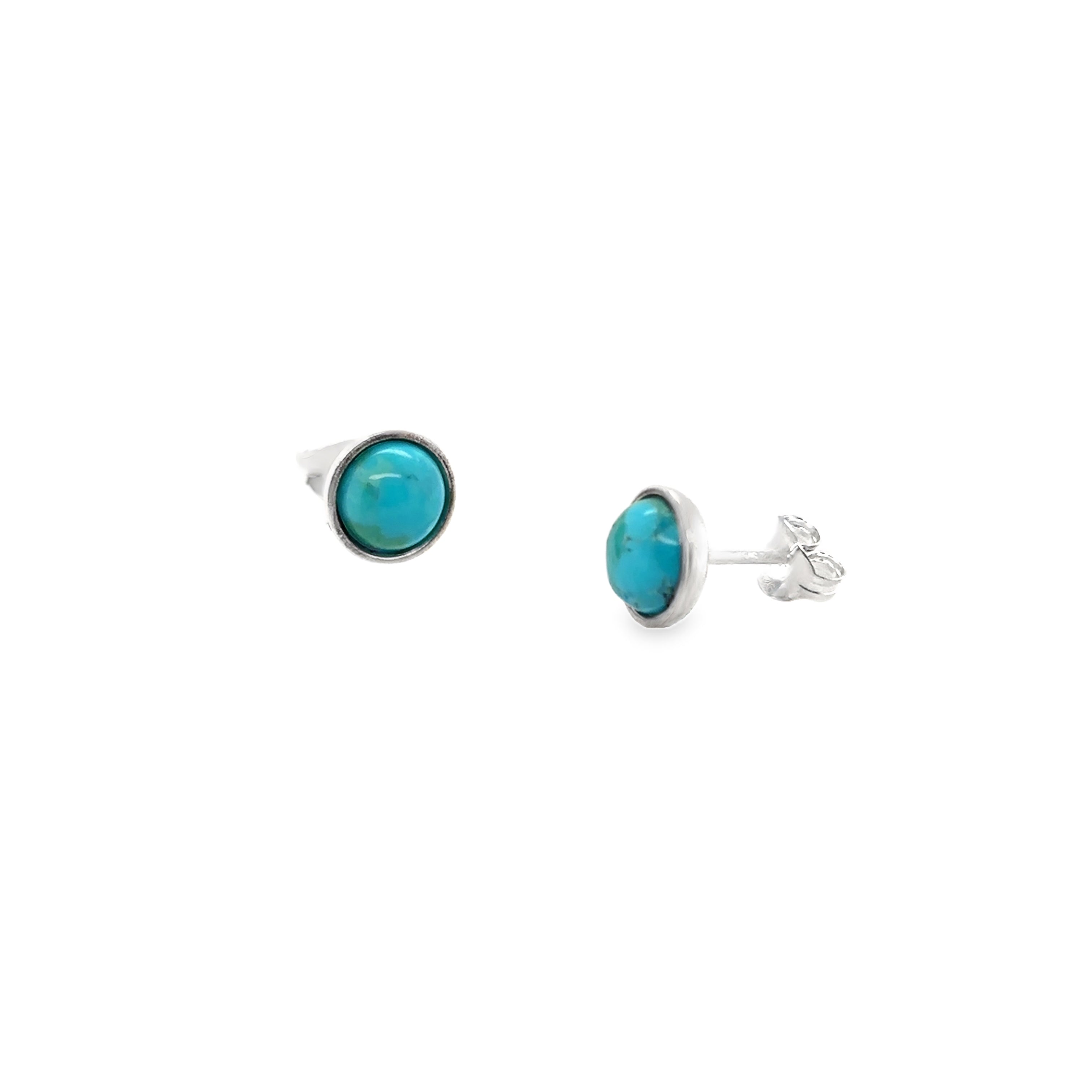 Pale turquoise cabochon silver stud earrings