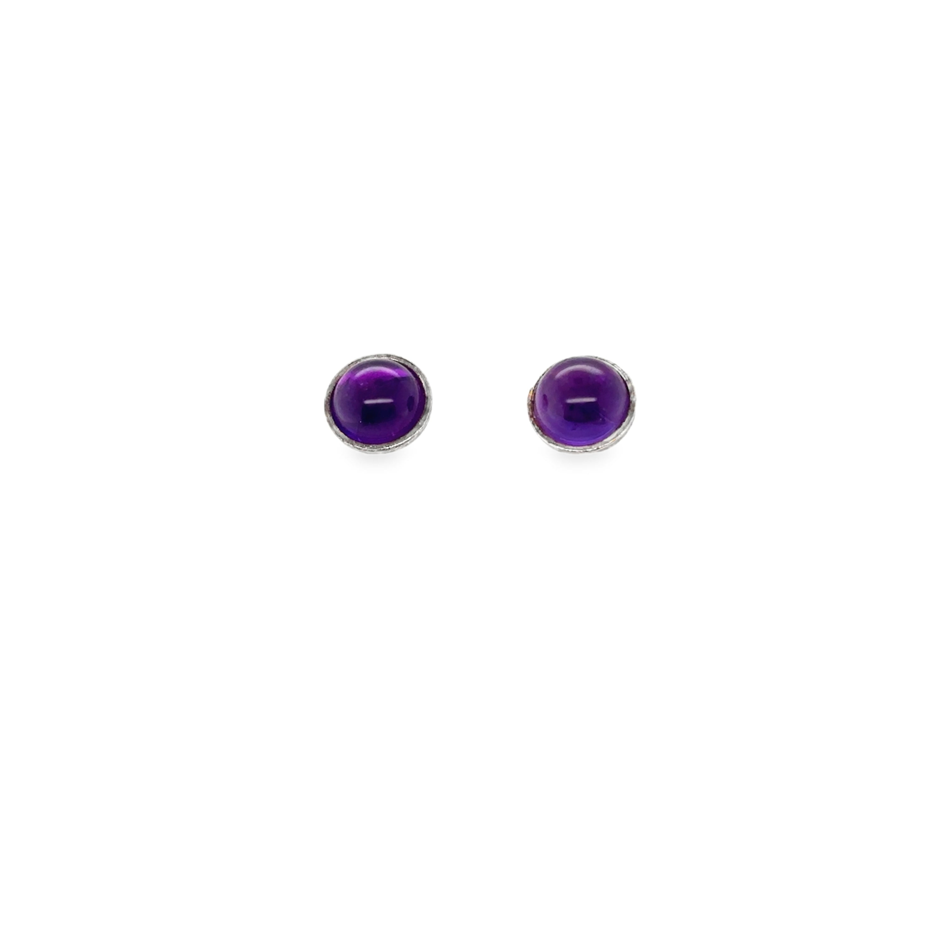 Dark purple amethyst cabochon silver stud earrings