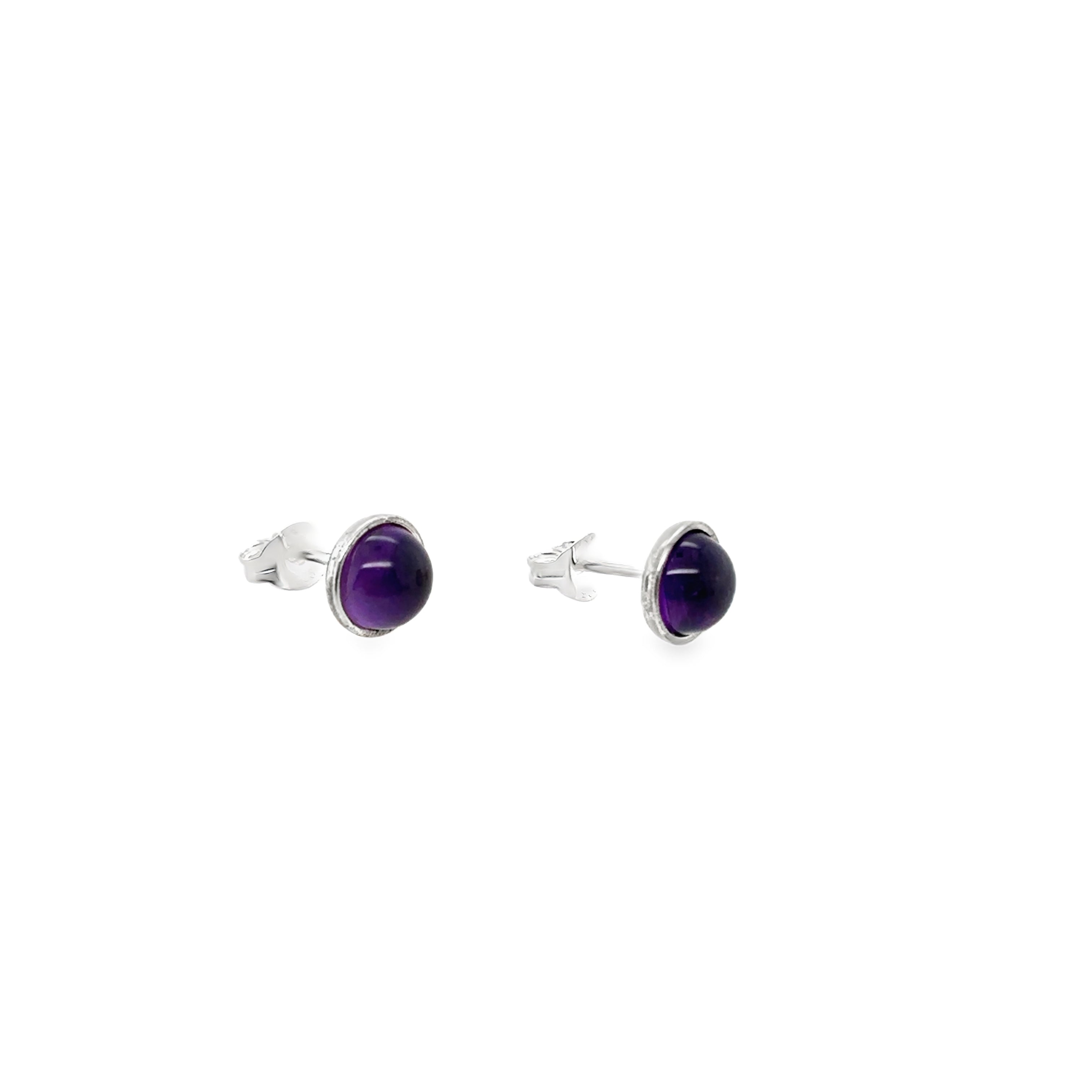 Dark purple amethyst cabochon silver stud earrings