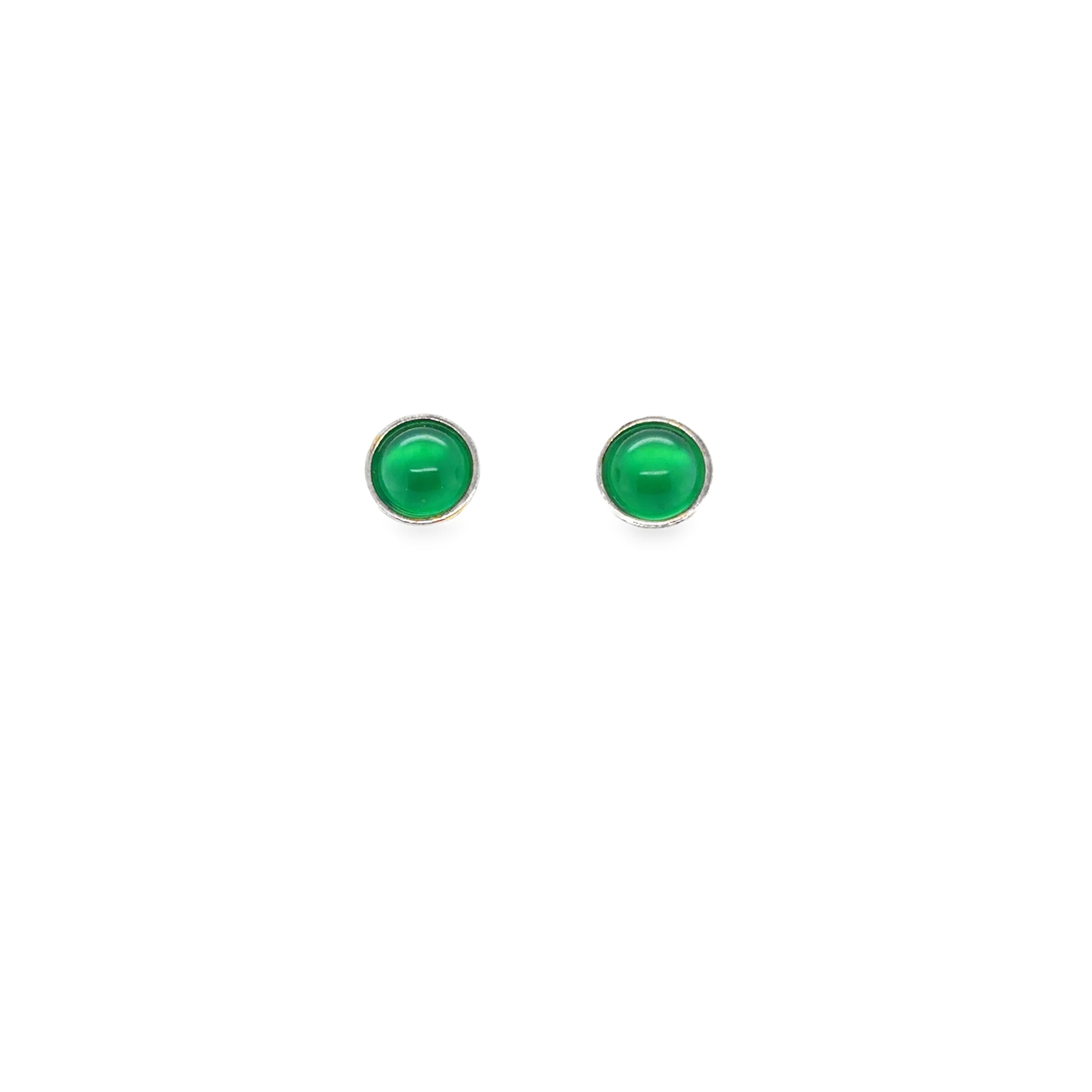 Green onyx cabochon silver stud earrings