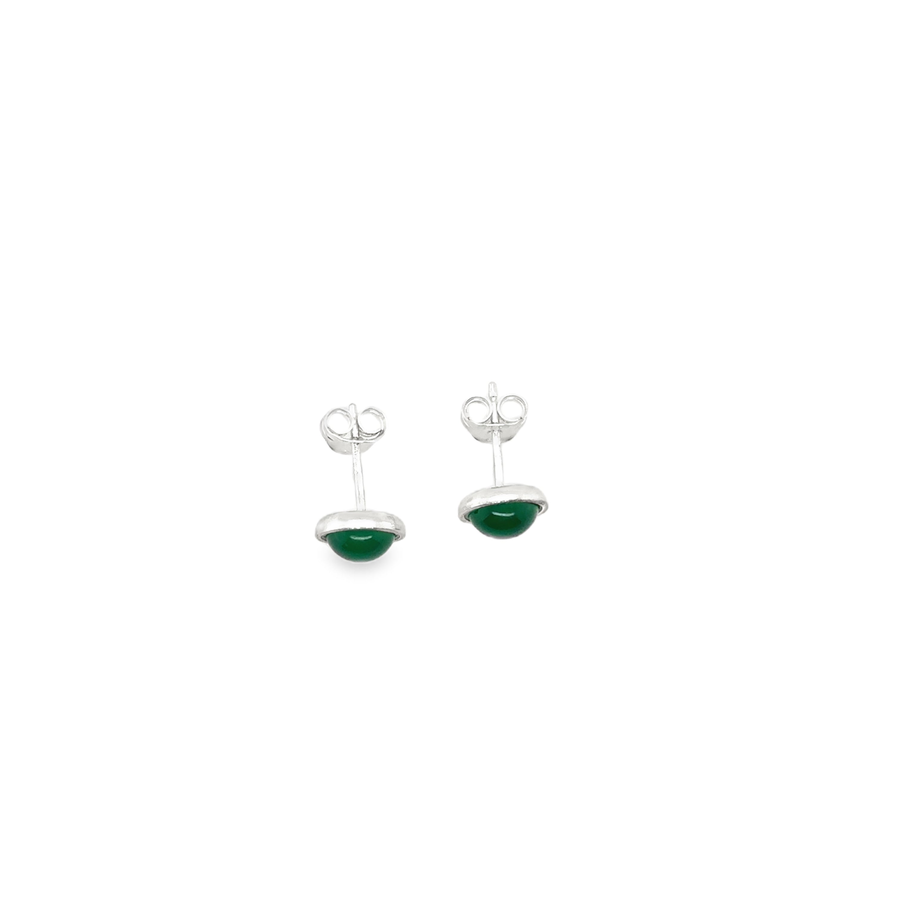 Green onyx cabochon silver stud earrings