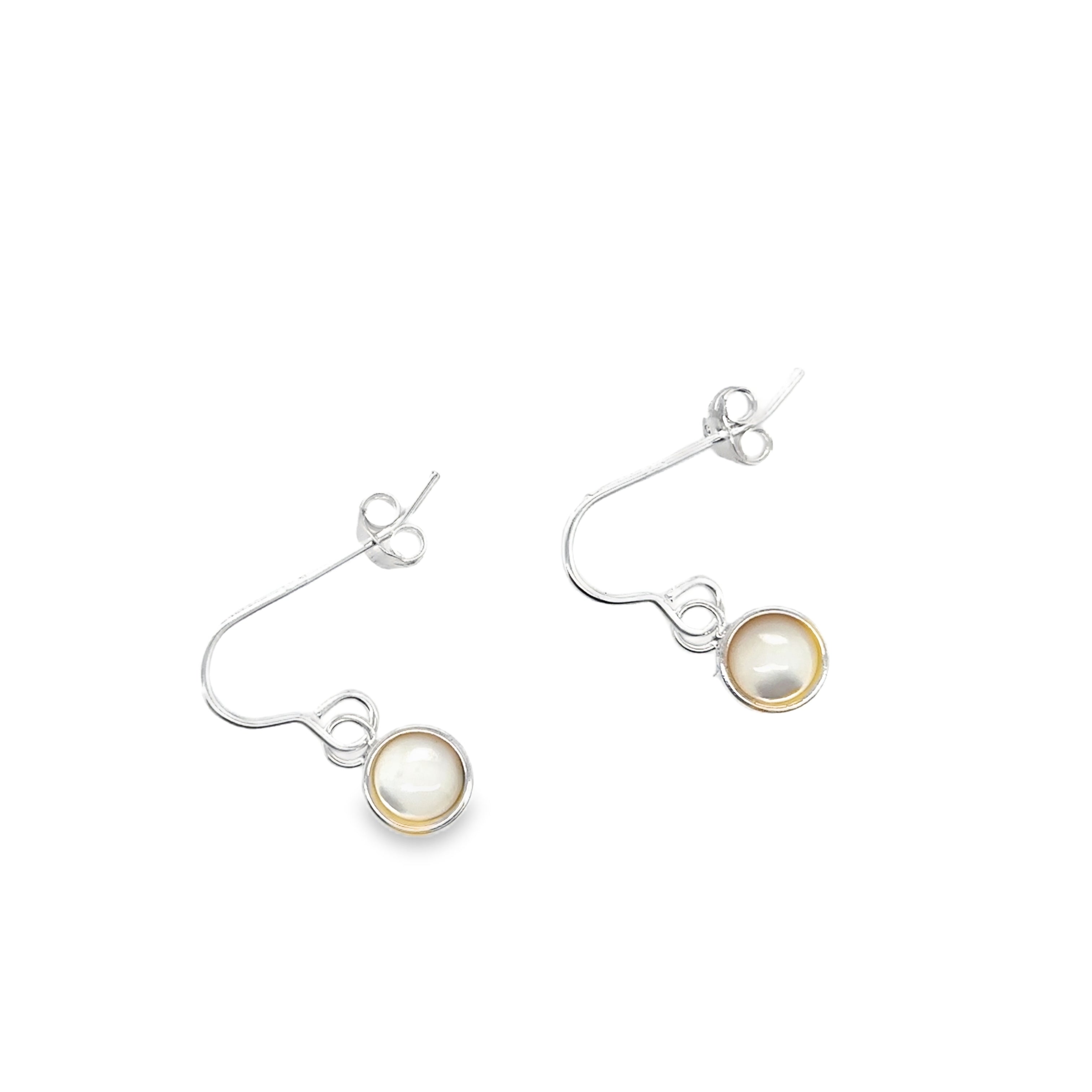 Mother of pearl cabochon silver hooks earrings