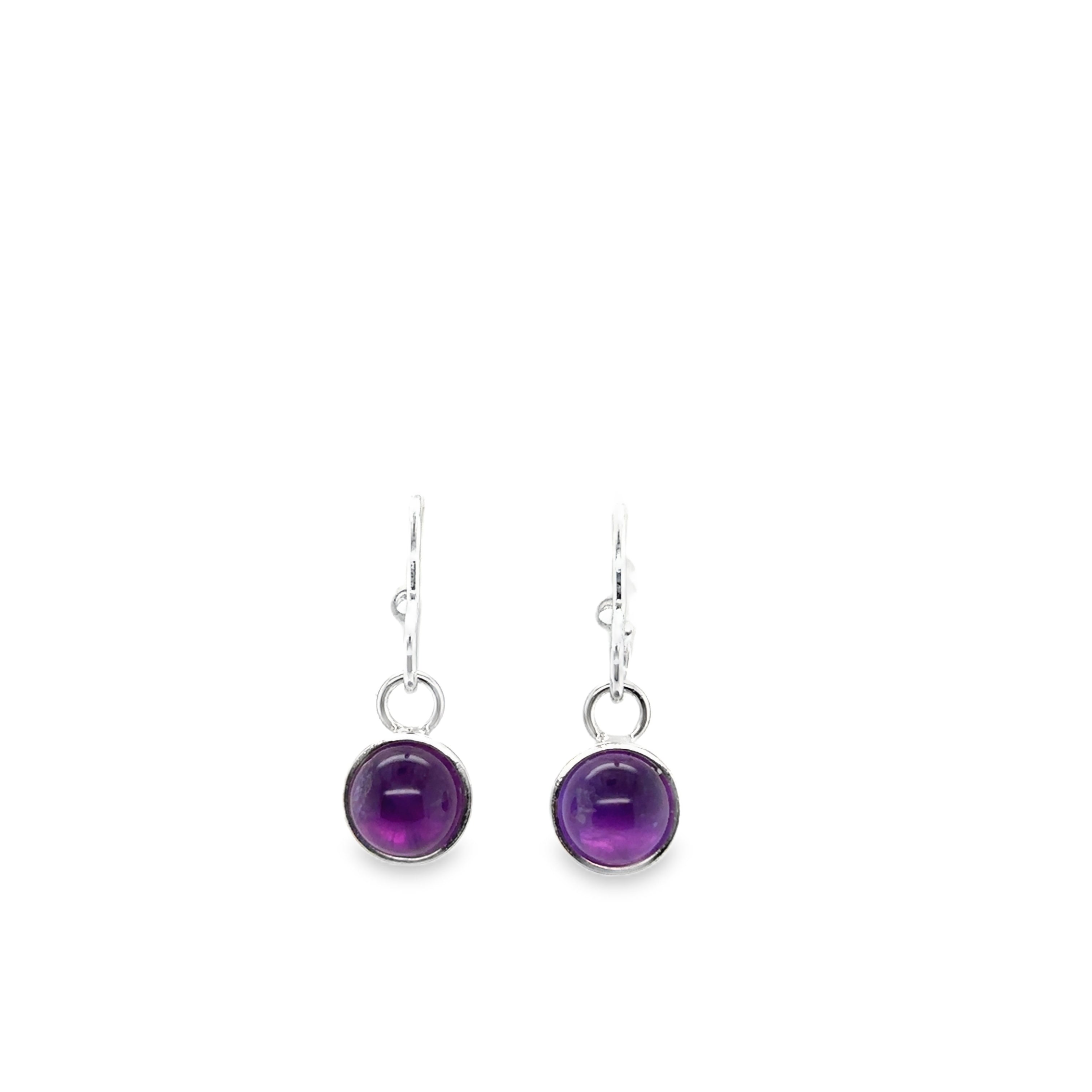 Amethyst cabochon silver hooks earrings