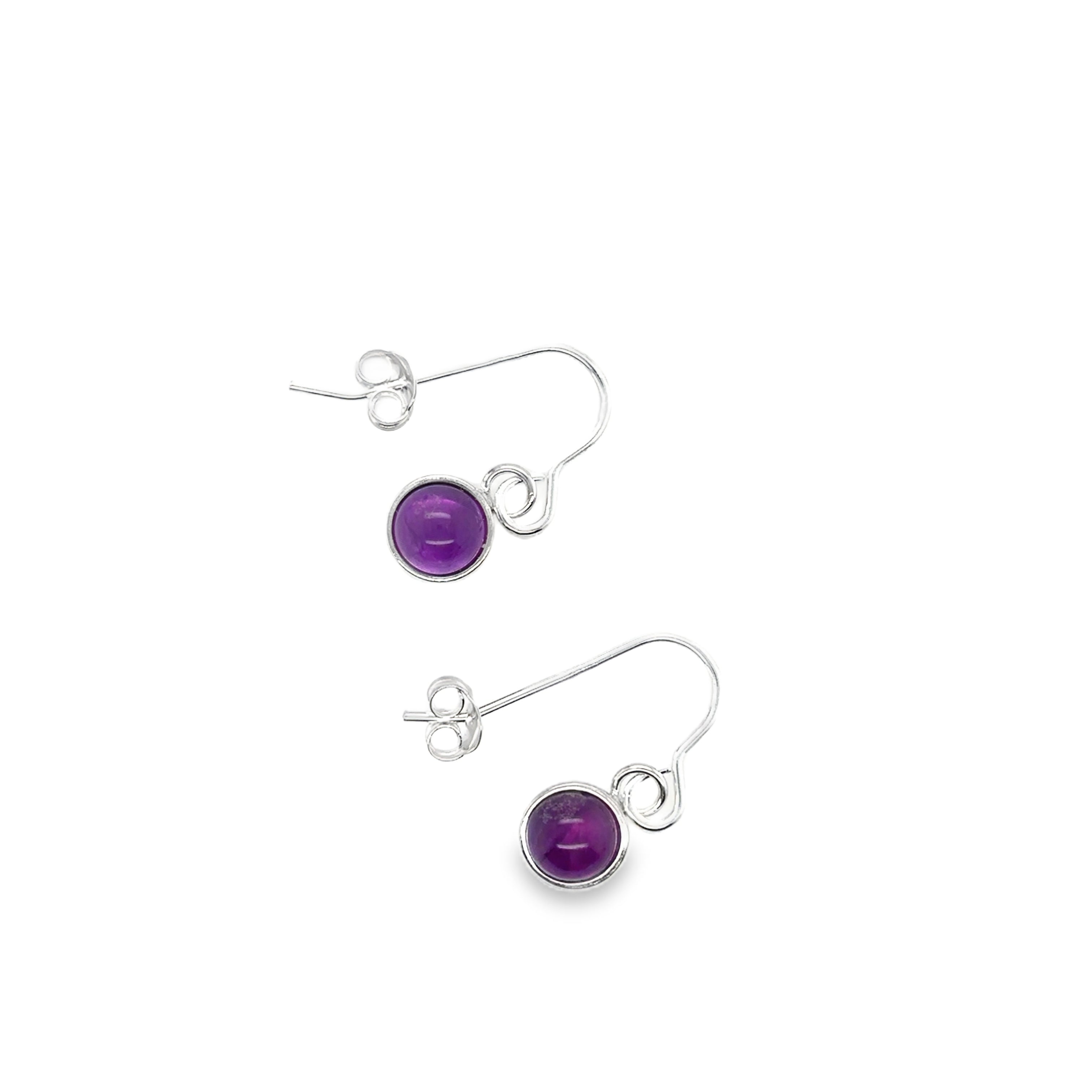 Amethyst cabochon silver hooks earrings