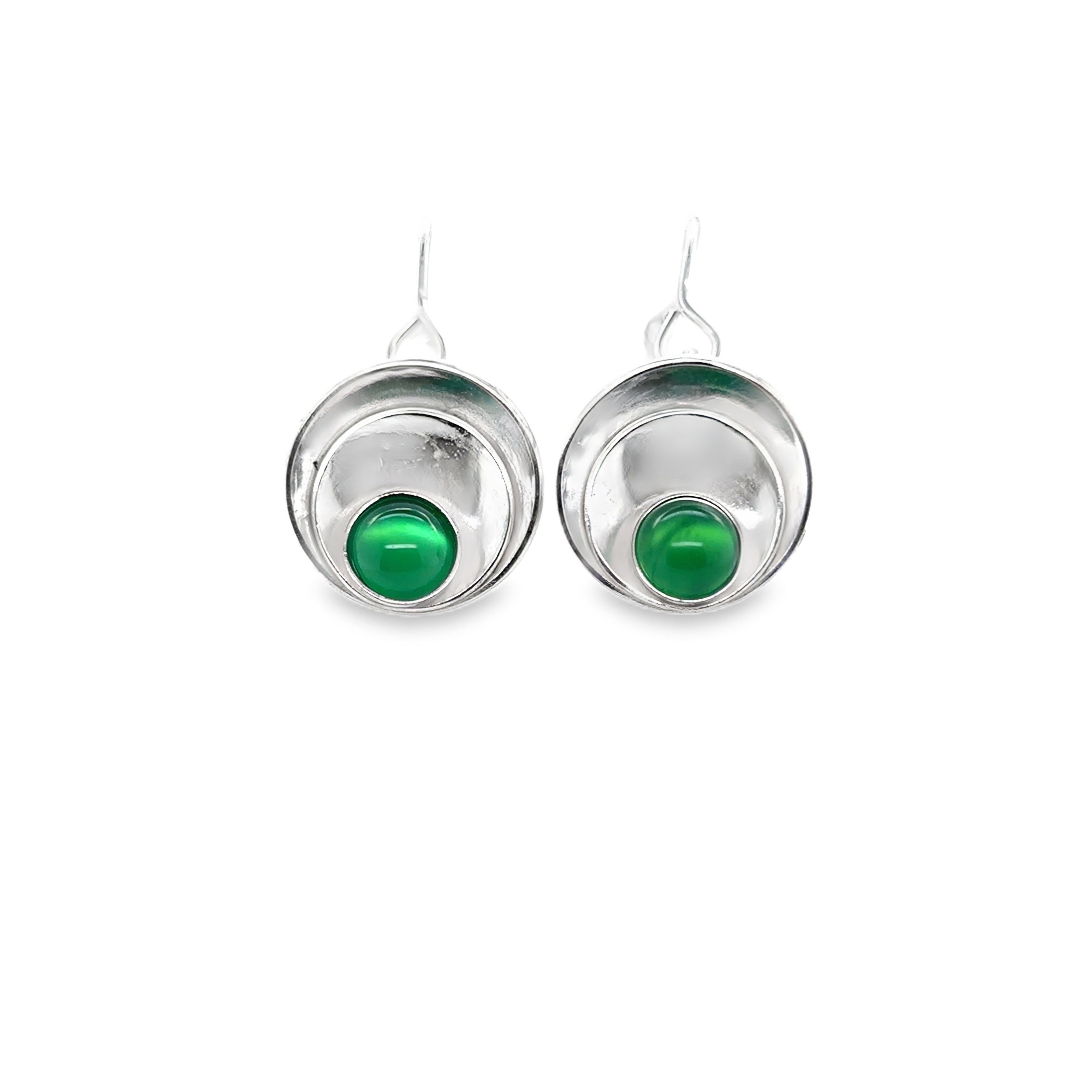 Green onyx silver hooks earrings