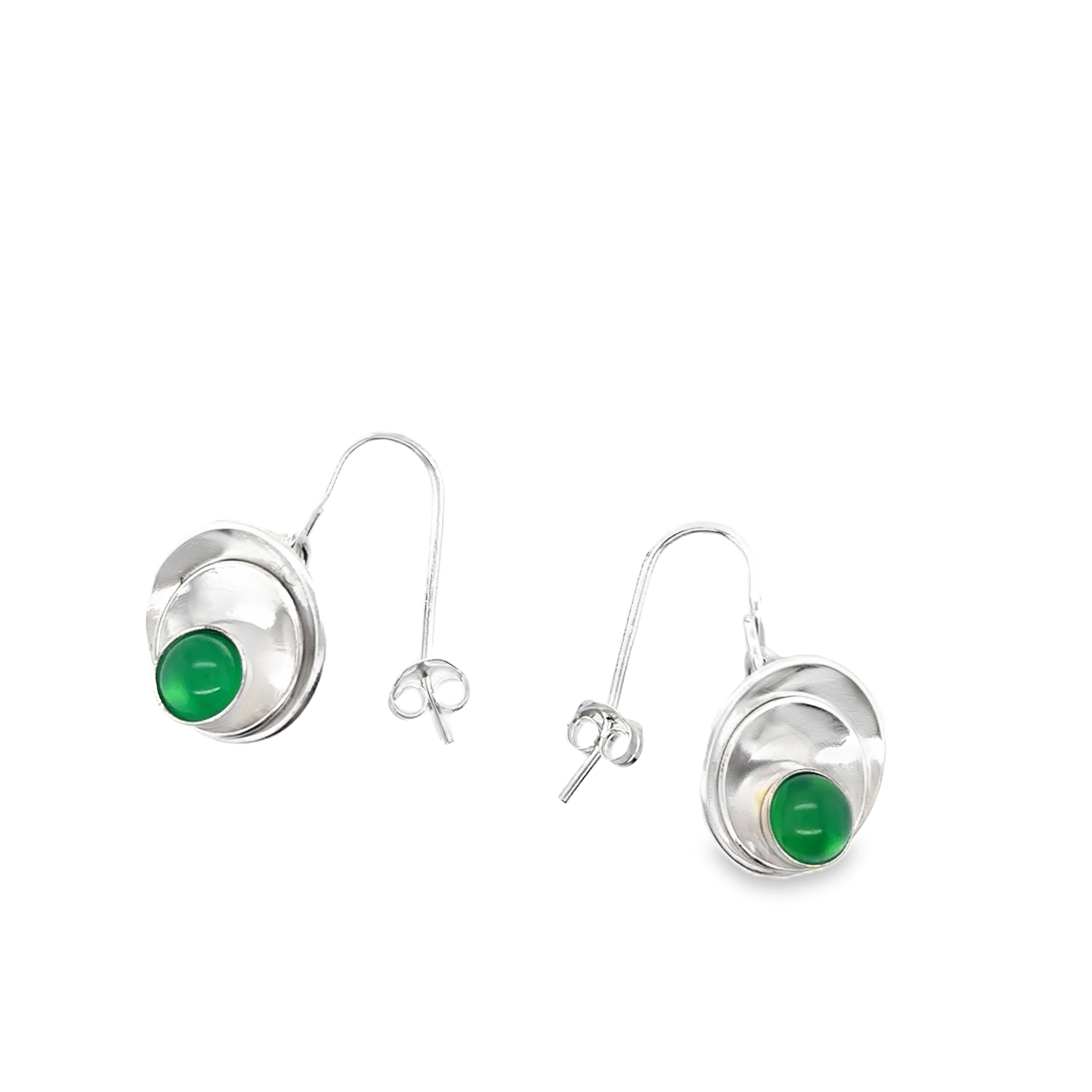Green onyx silver hooks earrings