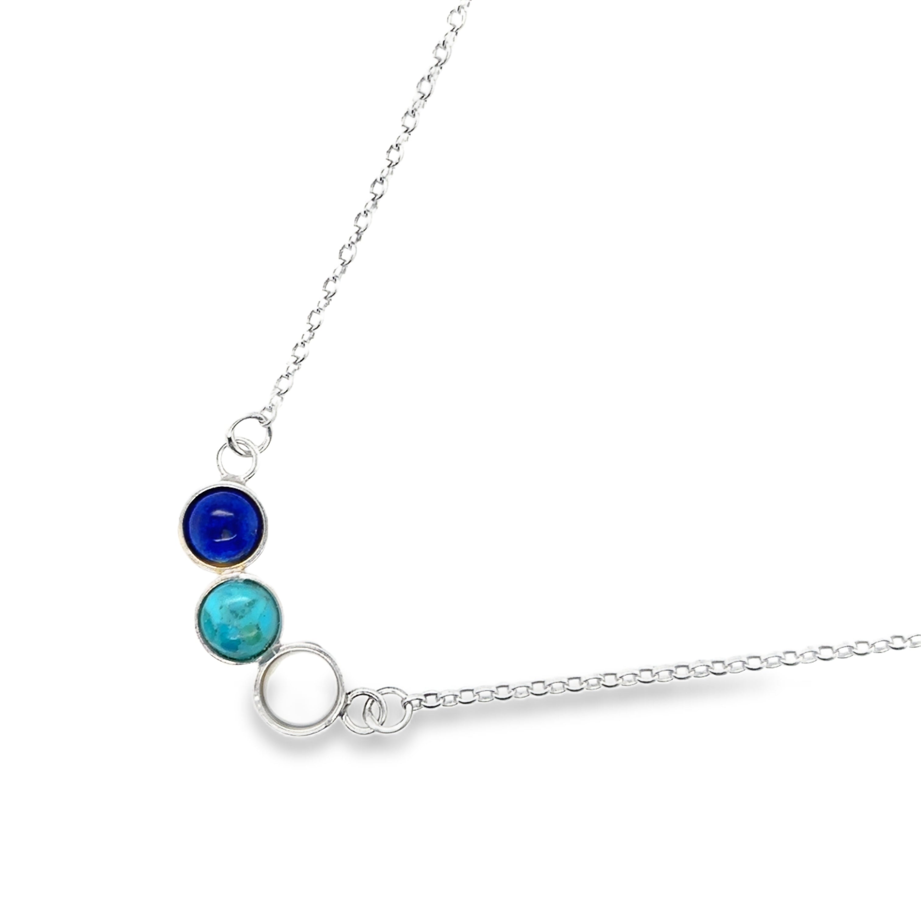 Lapis lazuli, turquoise and mother of pearl in Sterling Silver Necklace