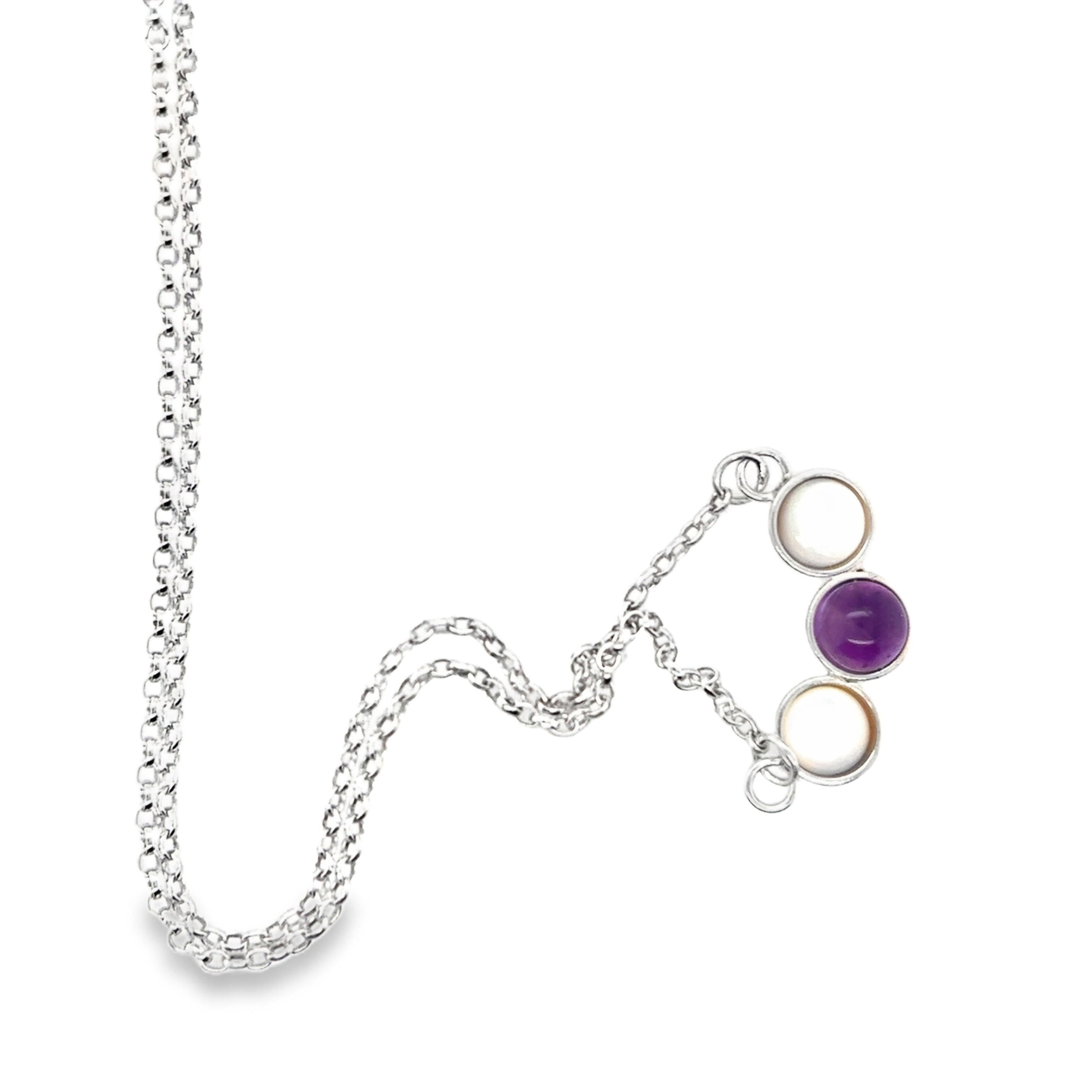 Amethyst and 2 mother of pearl in Sterling Silver Necklace