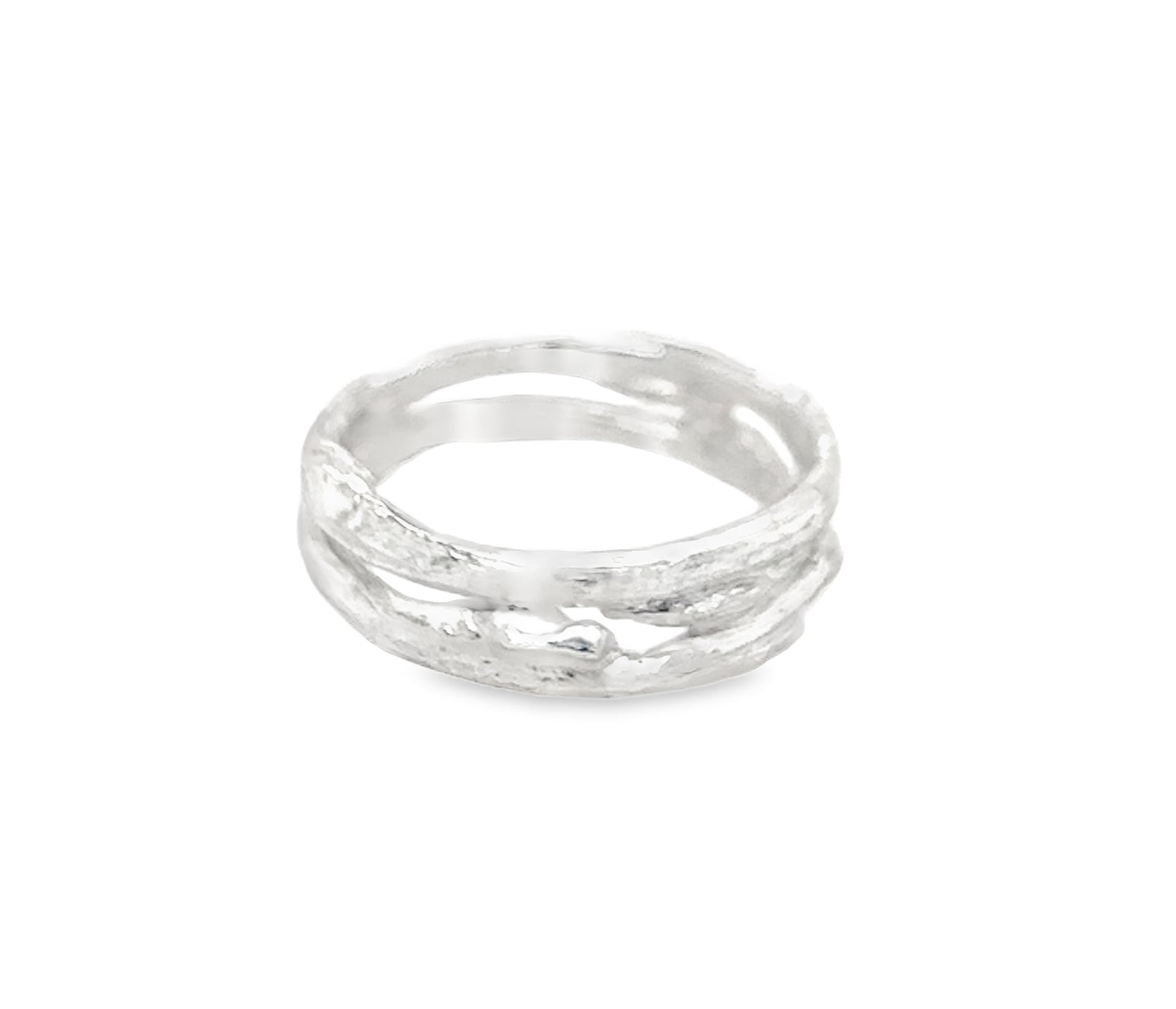 double silver cast willow ring