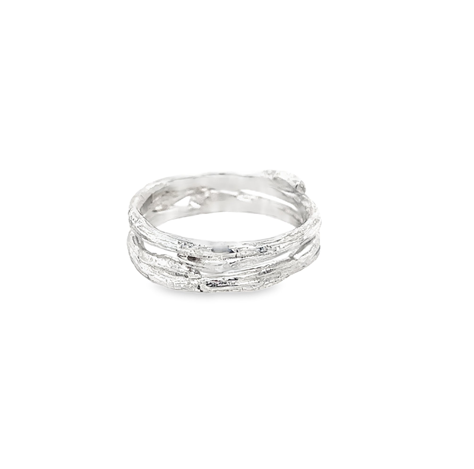 double silver cast willow ring