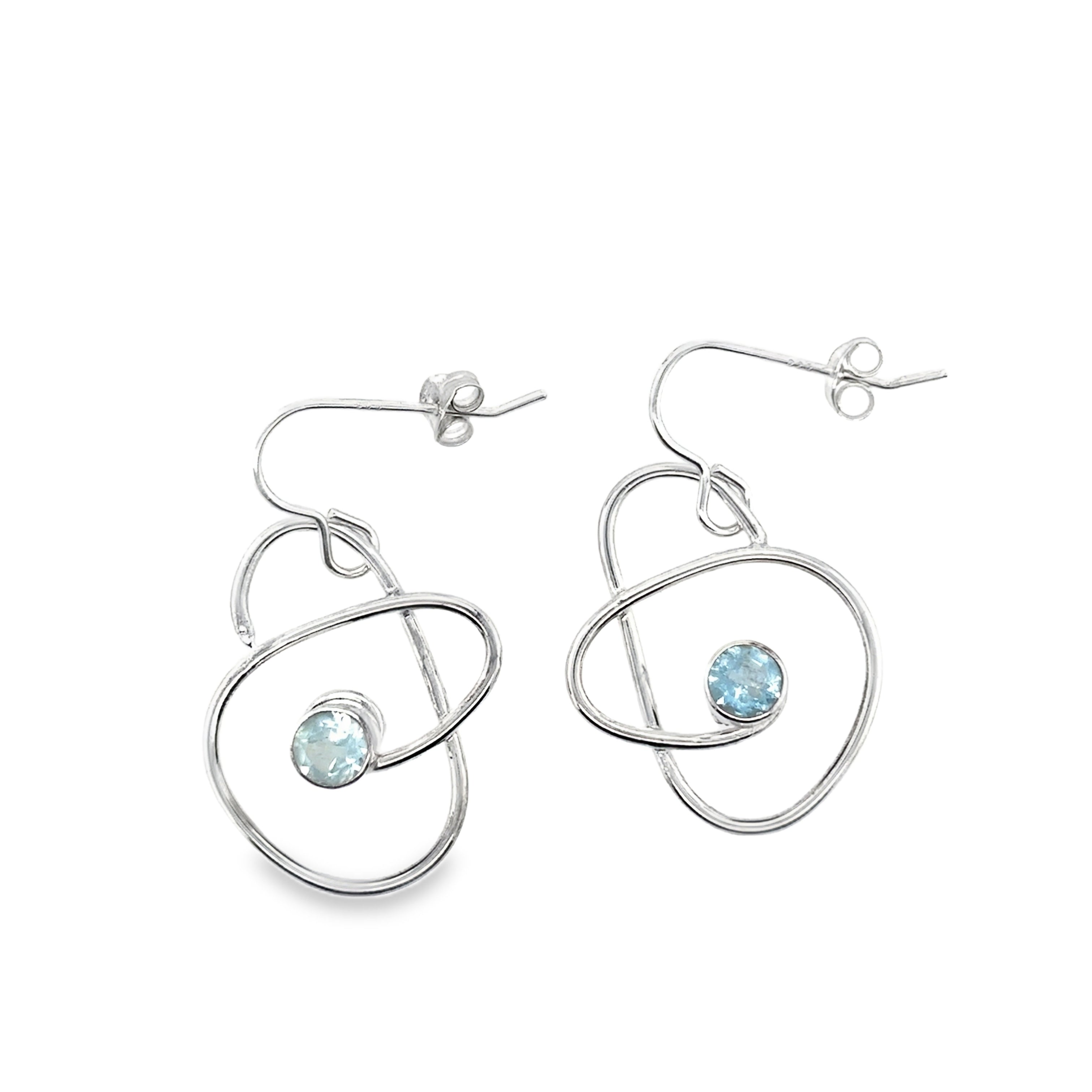 Aqua marine stone silver hook wires Earrings