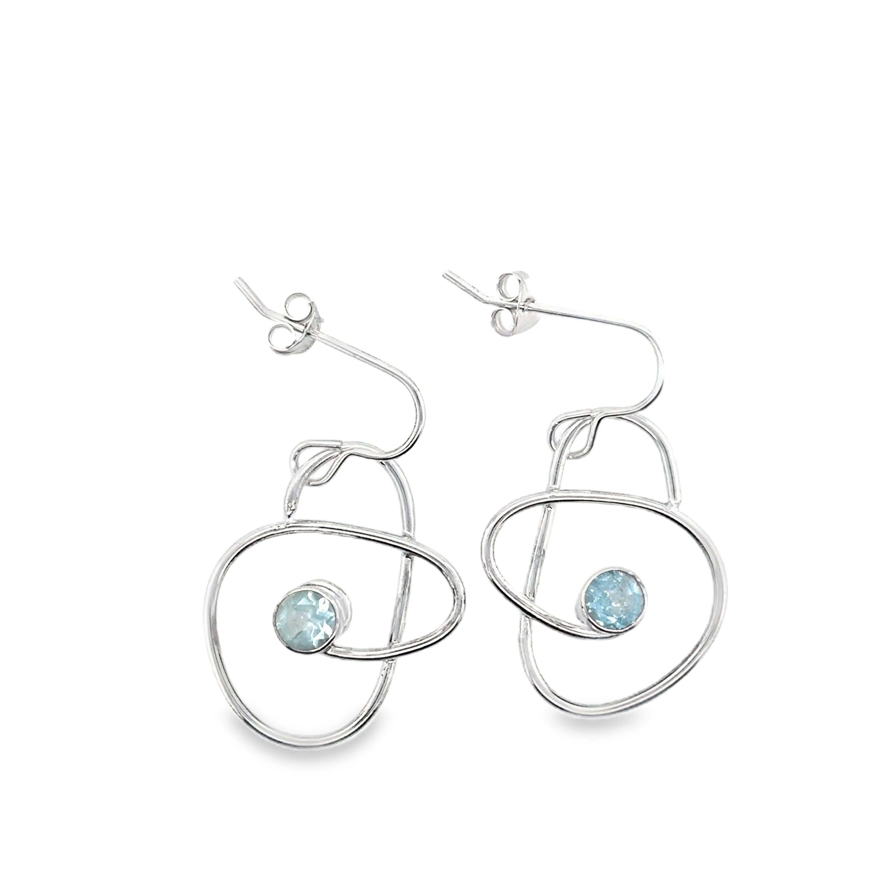 Aqua marine stone silver hook wires Earrings