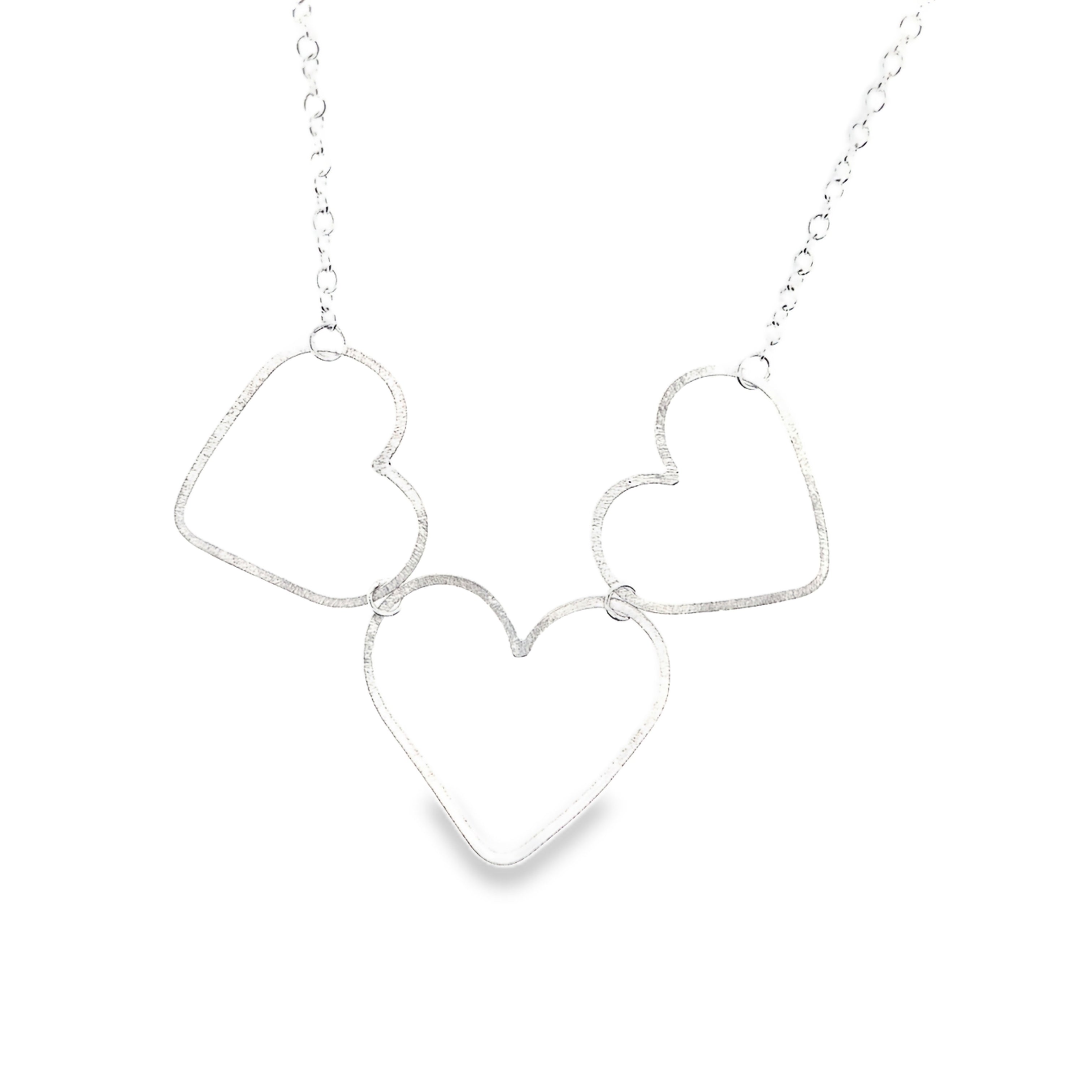 Three linked flat silver heart Necklace