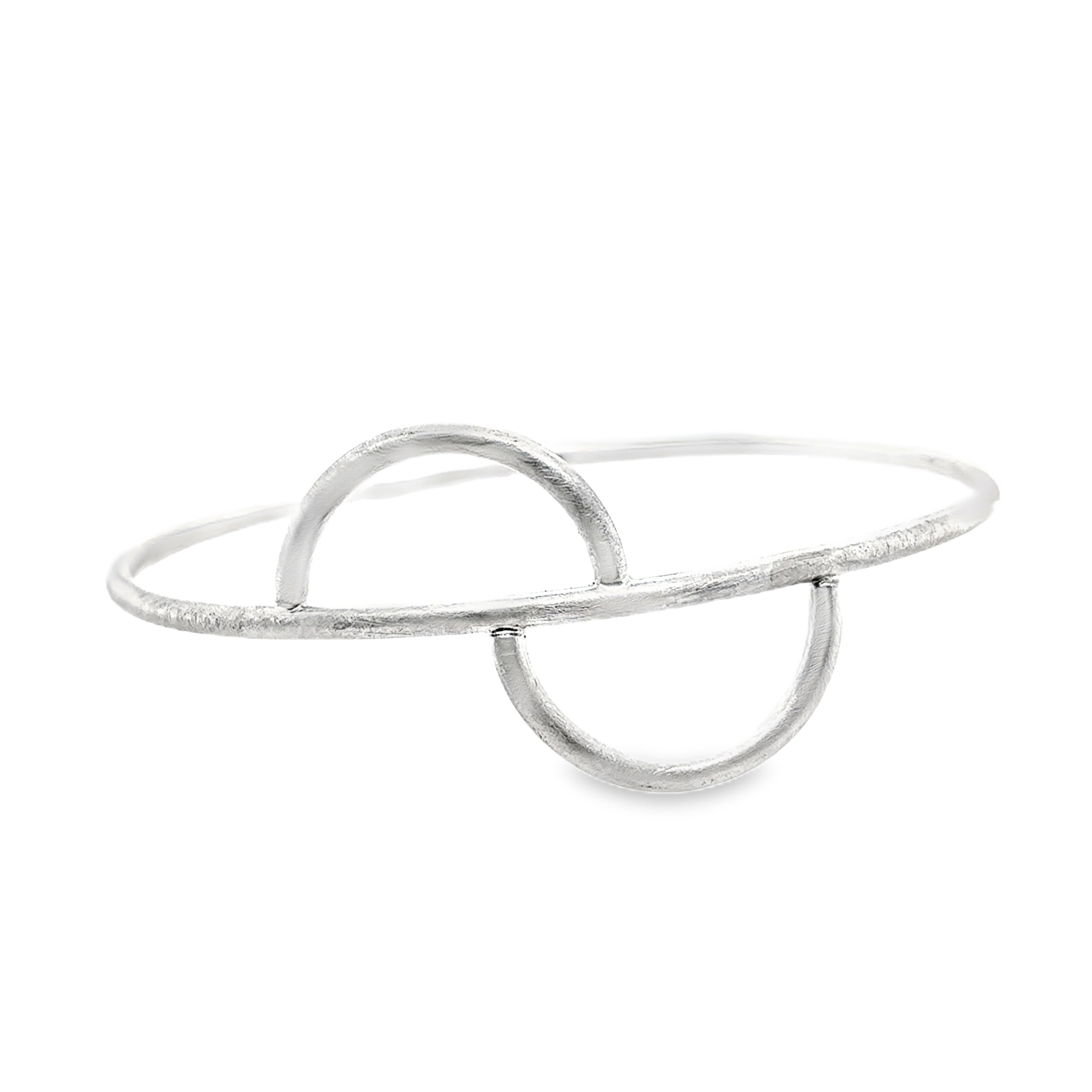 Silver Split oval bangle with a scratch matt finish