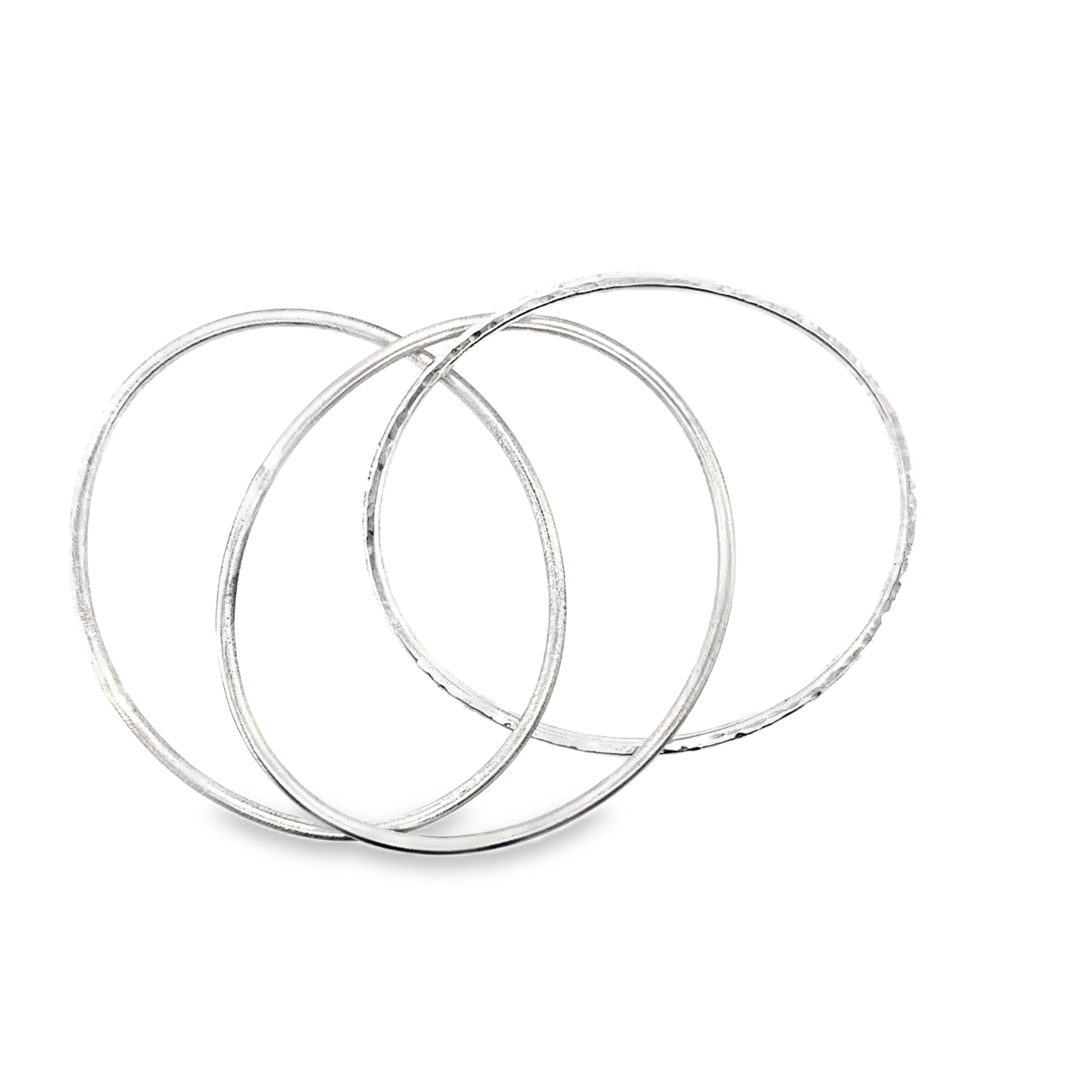 Triple round silver wire bangles