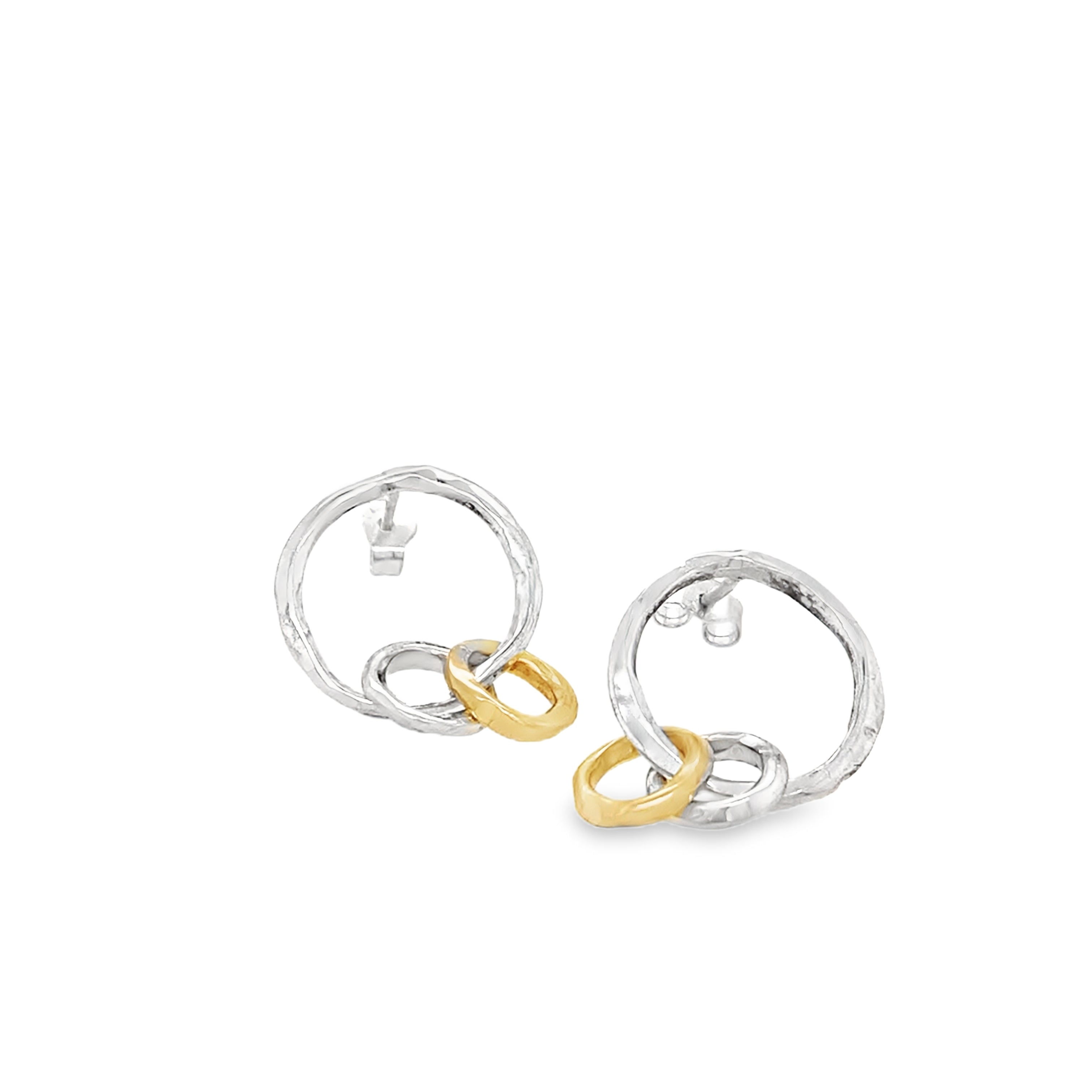Silver circle earrings with two rings Earrings