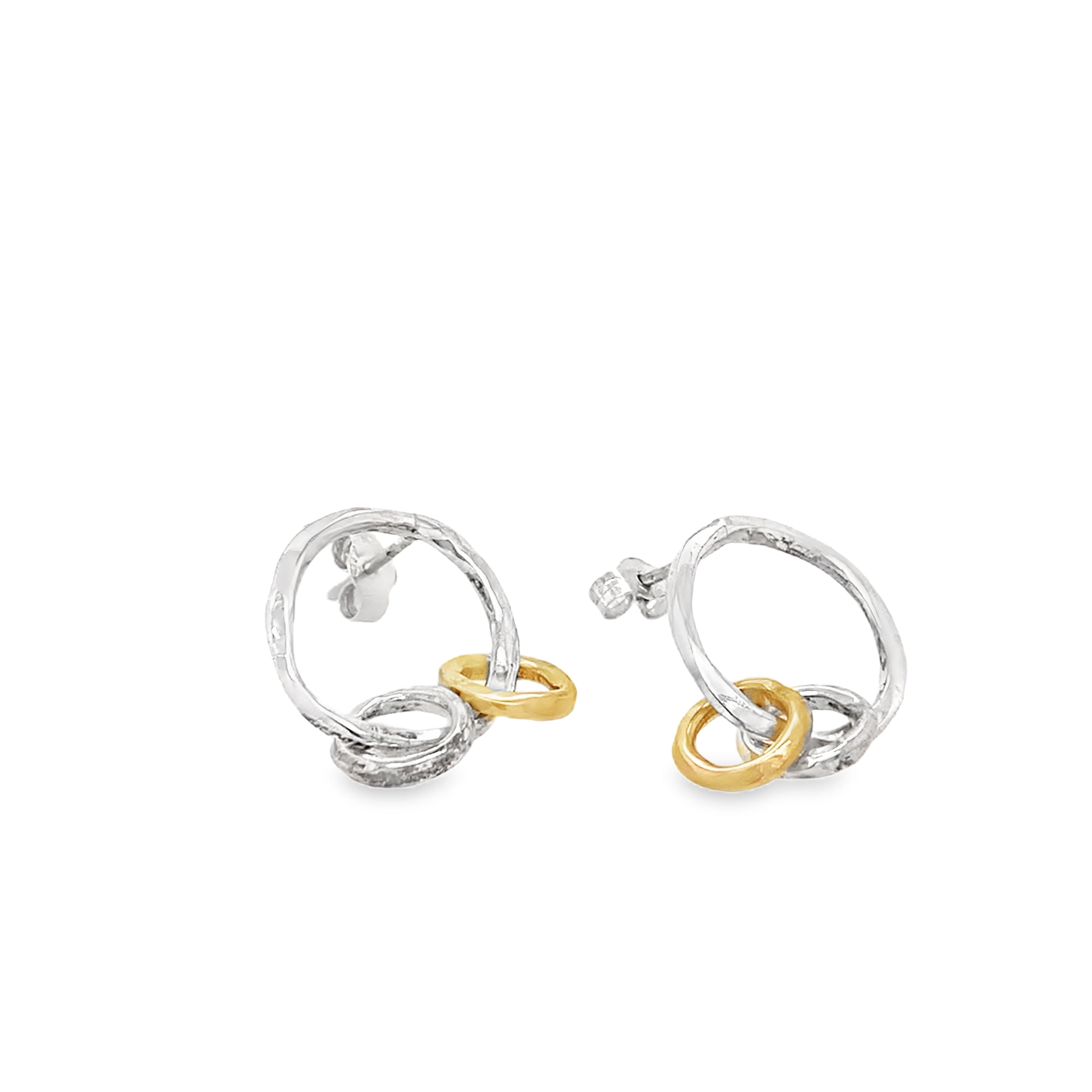 Silver circle earrings with two rings Earrings