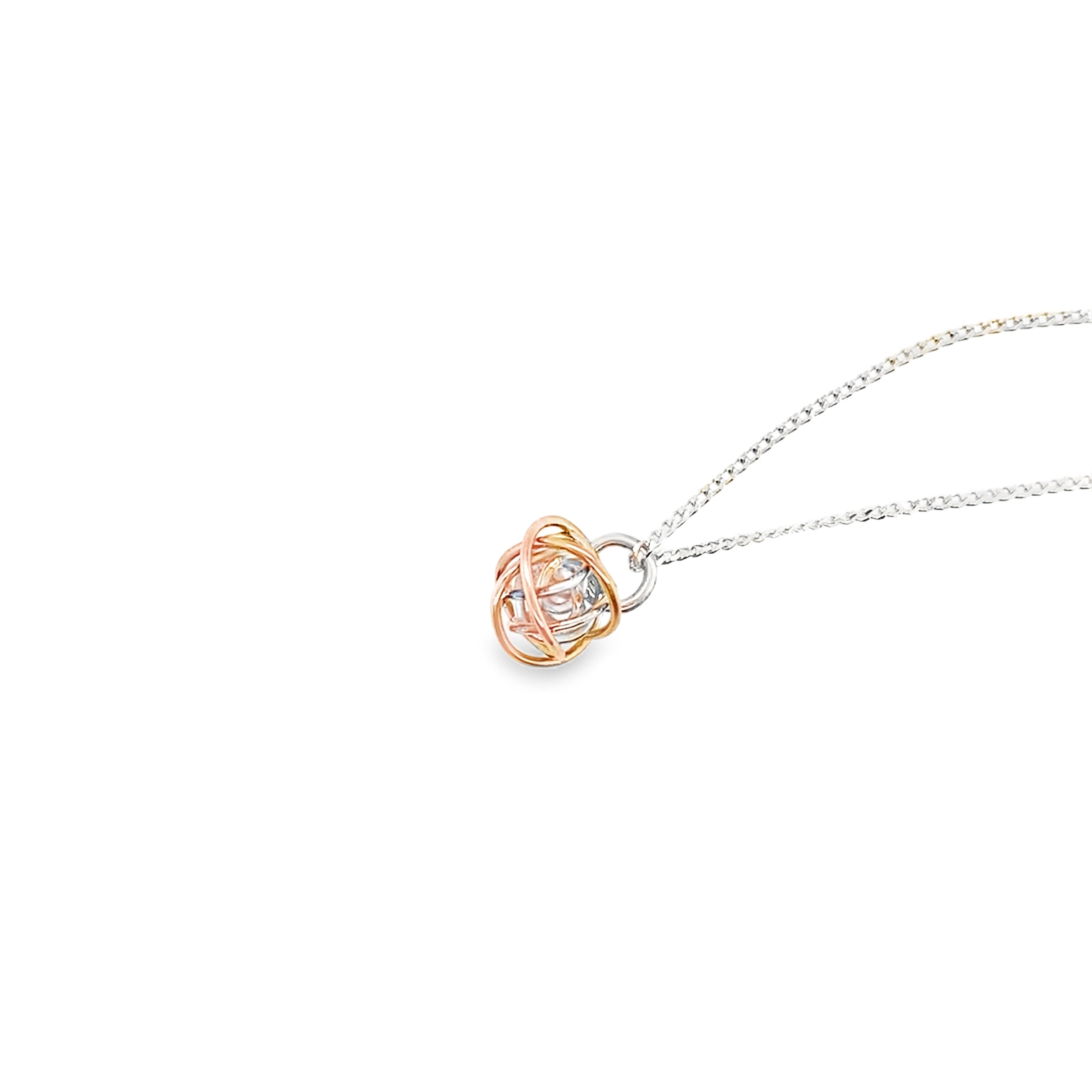 Simple Ball Pendant silver and Rose Gold Necklace