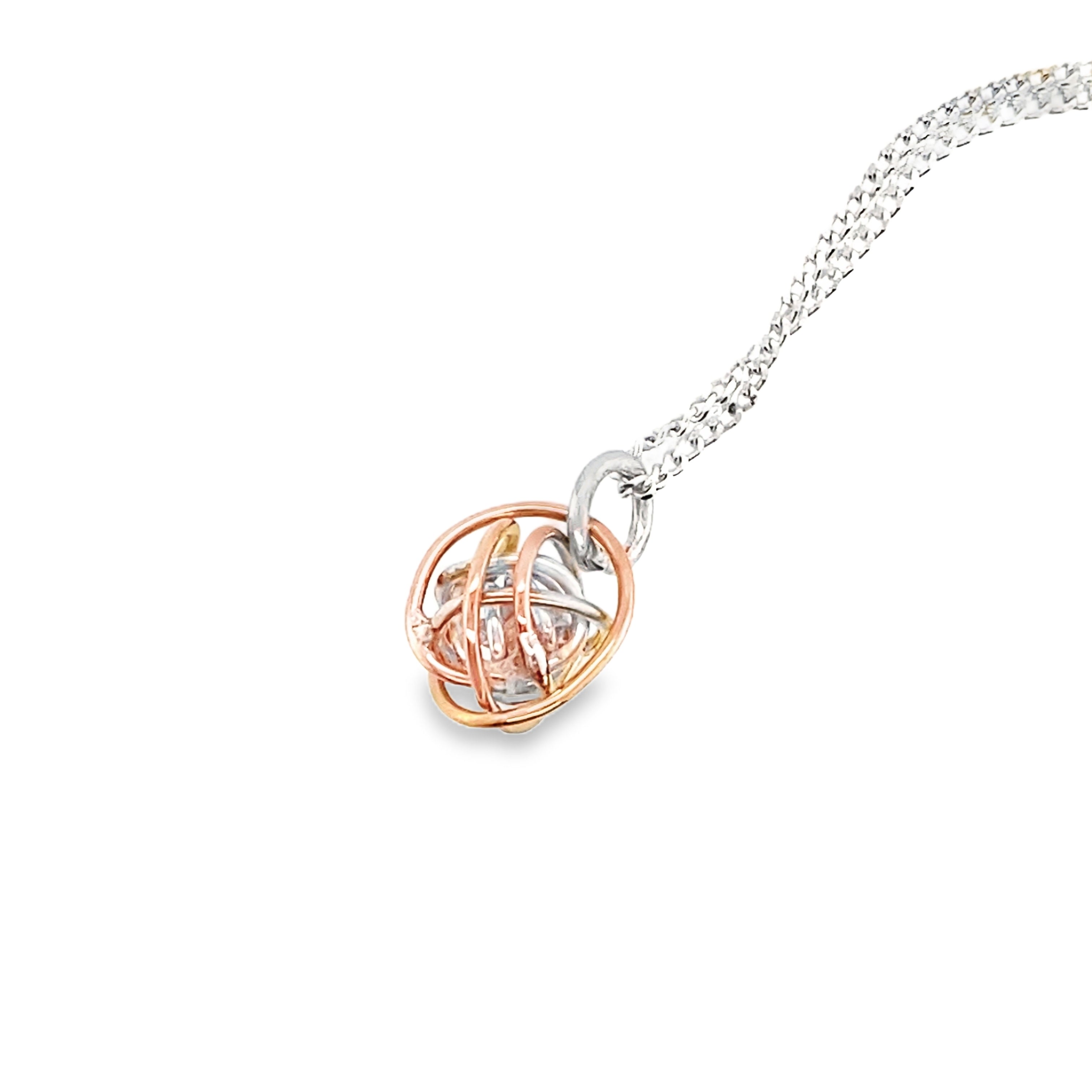 Simple Ball Pendant silver and Rose Gold Necklace