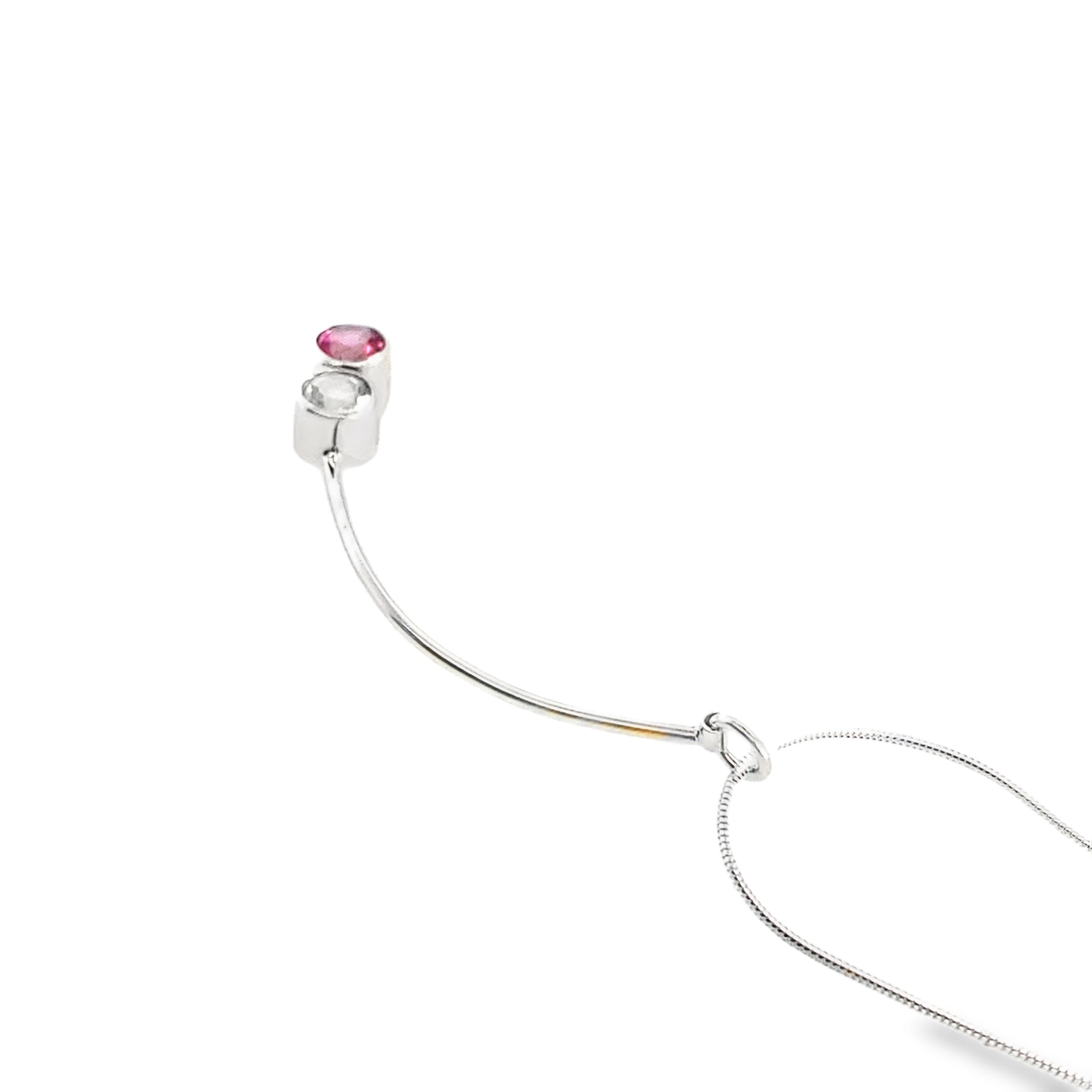 Silver stick necklace with white and pink topaz stones