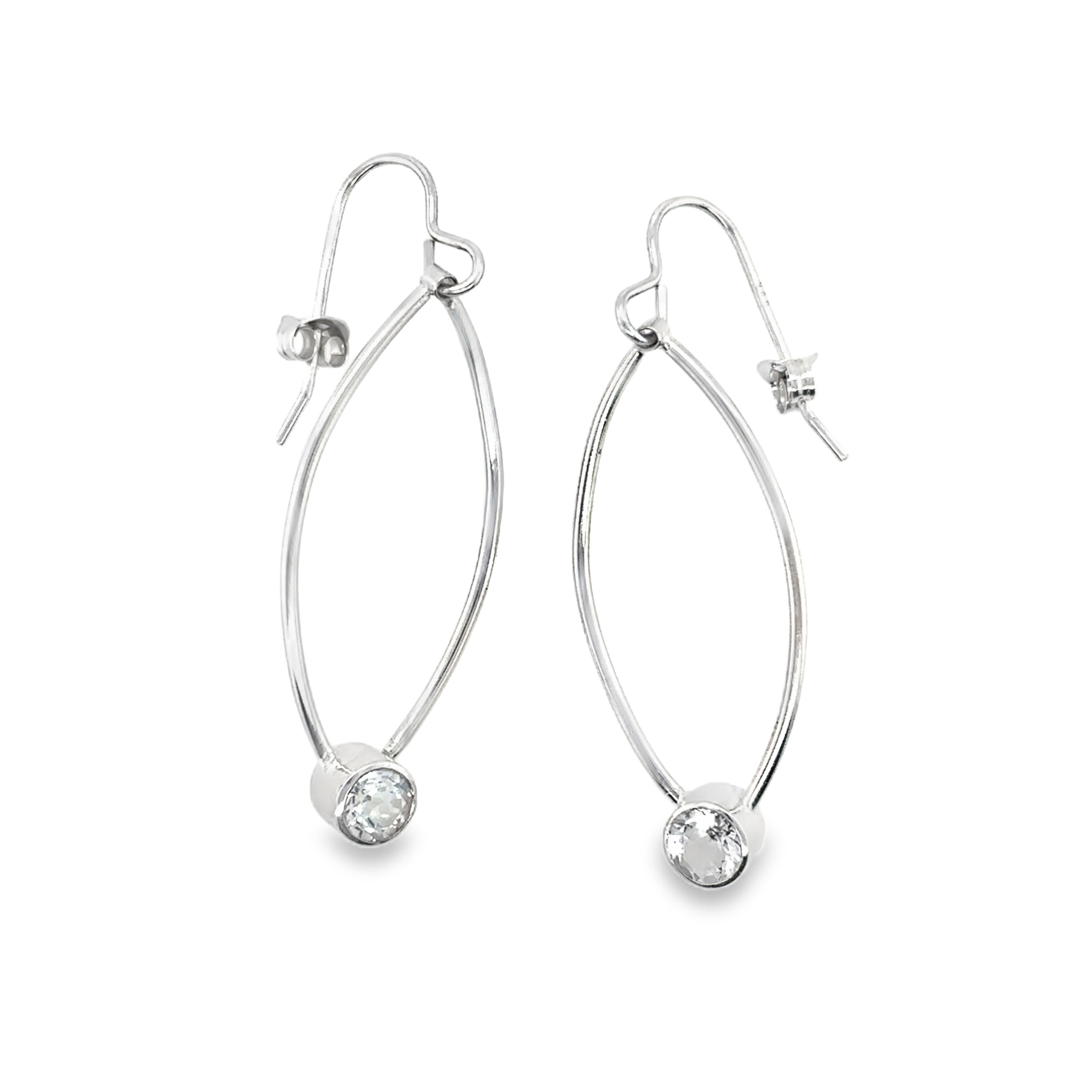 White topaz stone silver wrap drop earrings