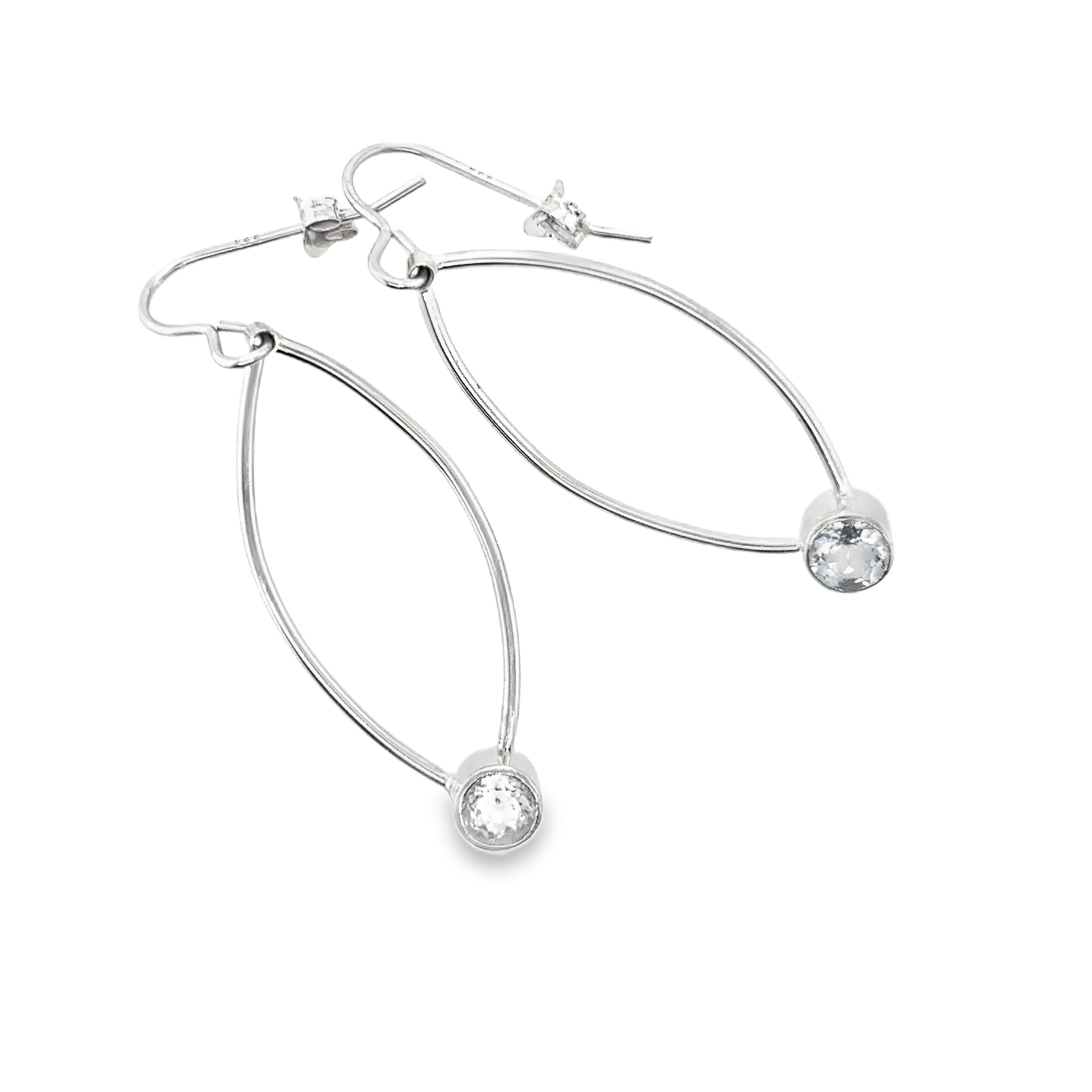 White topaz stone silver wrap drop earrings