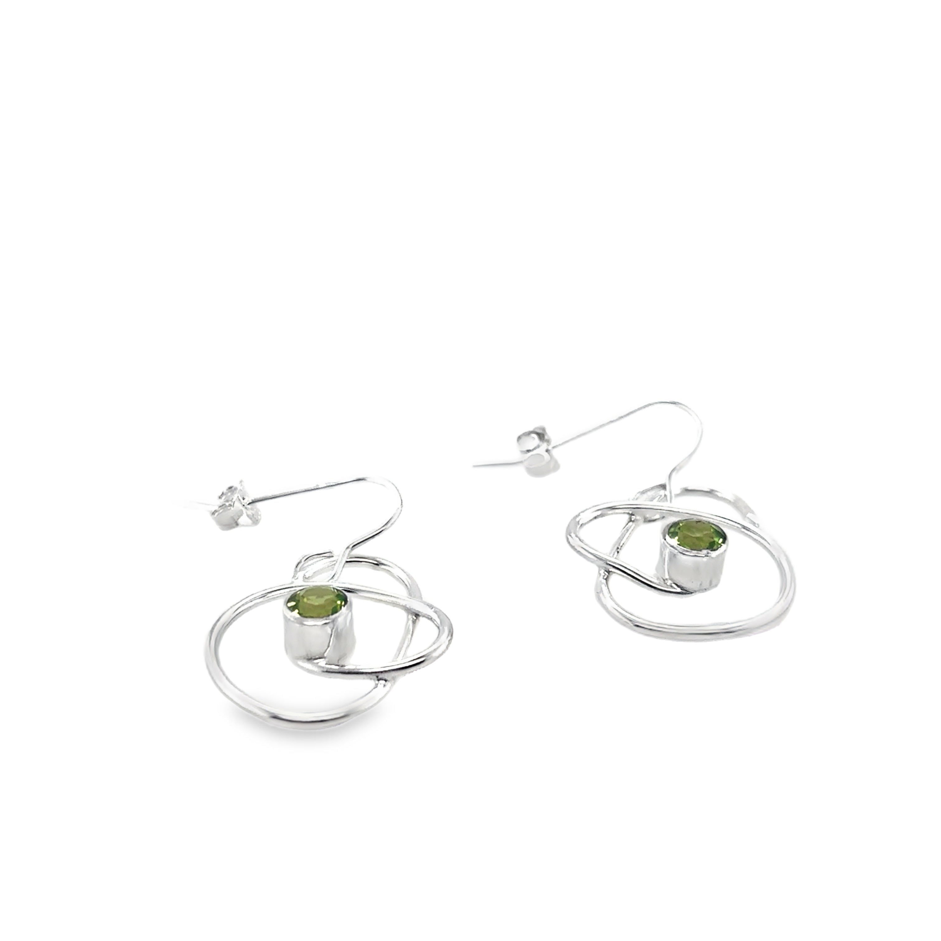 Peridot garnet stones set on medium silver wrap drop earrings