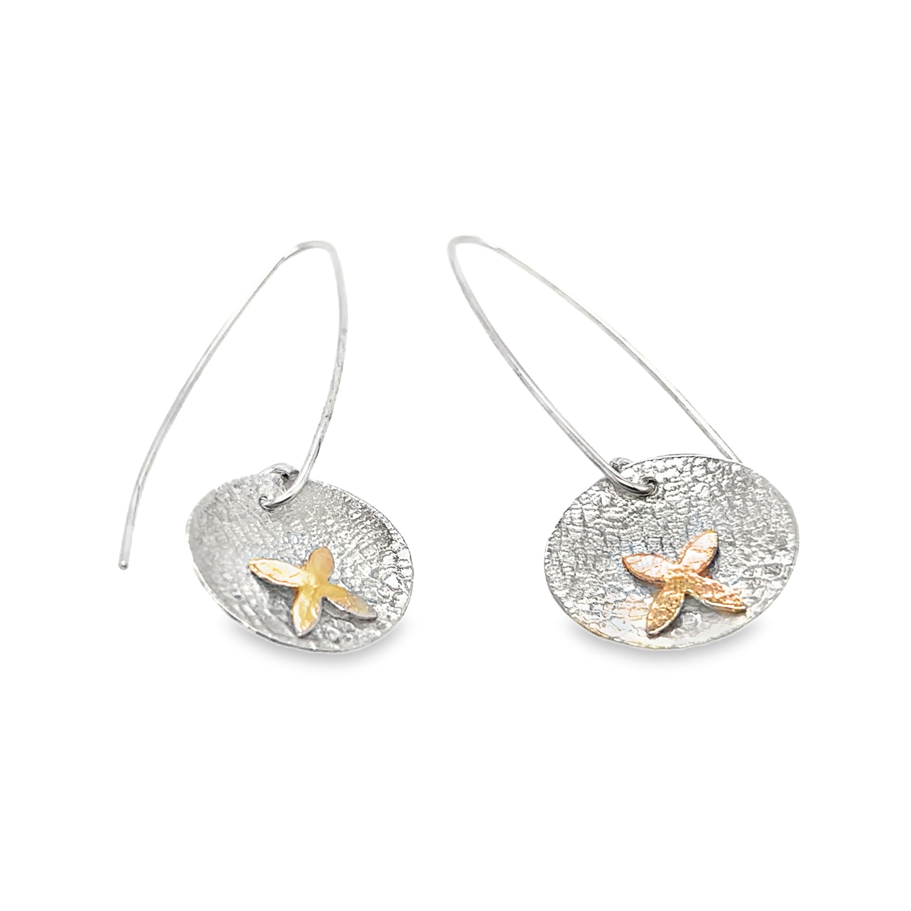 Silver oval with 14ct gold filled petals earrings