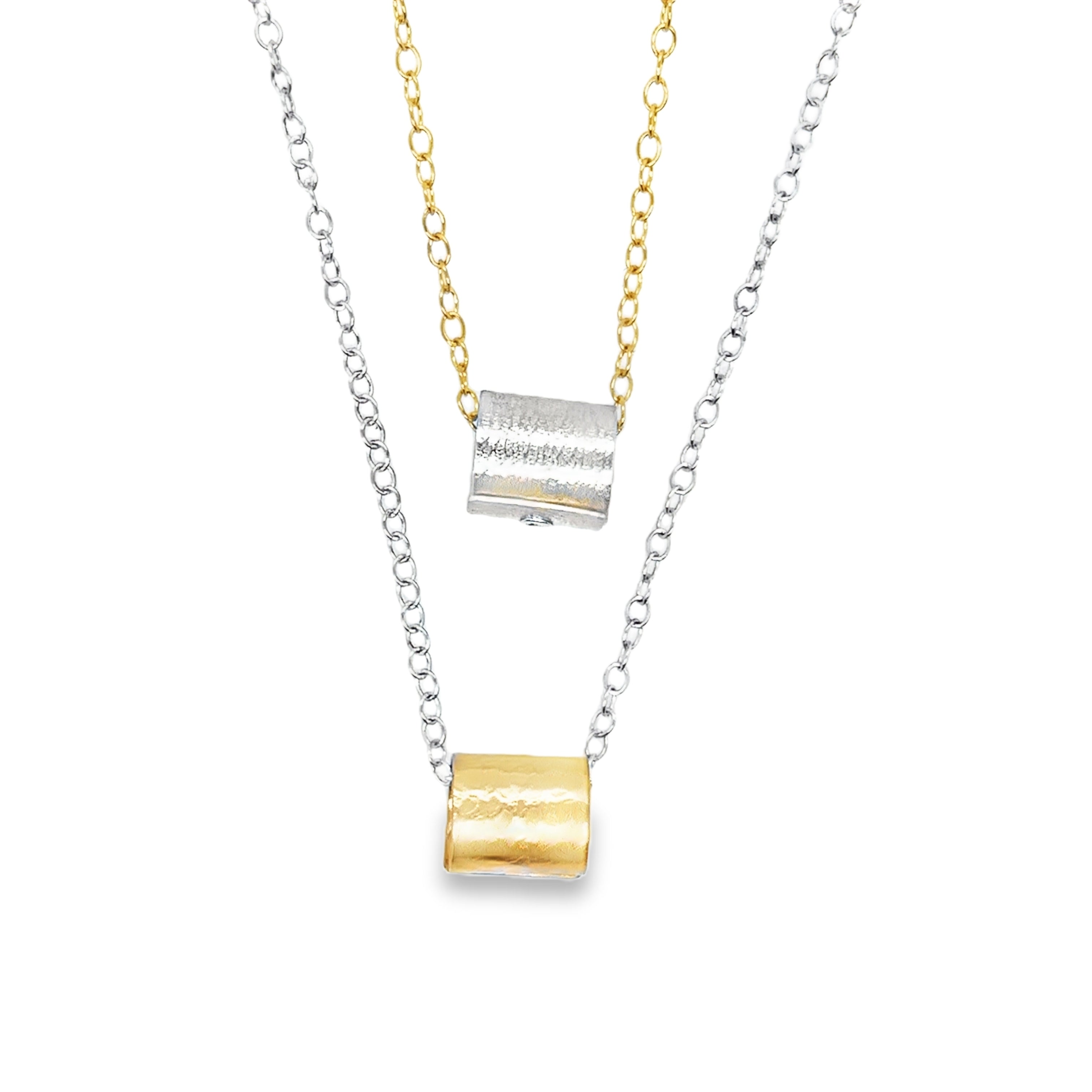 Silver & 14ct gold filled double chain with 2 scrolls