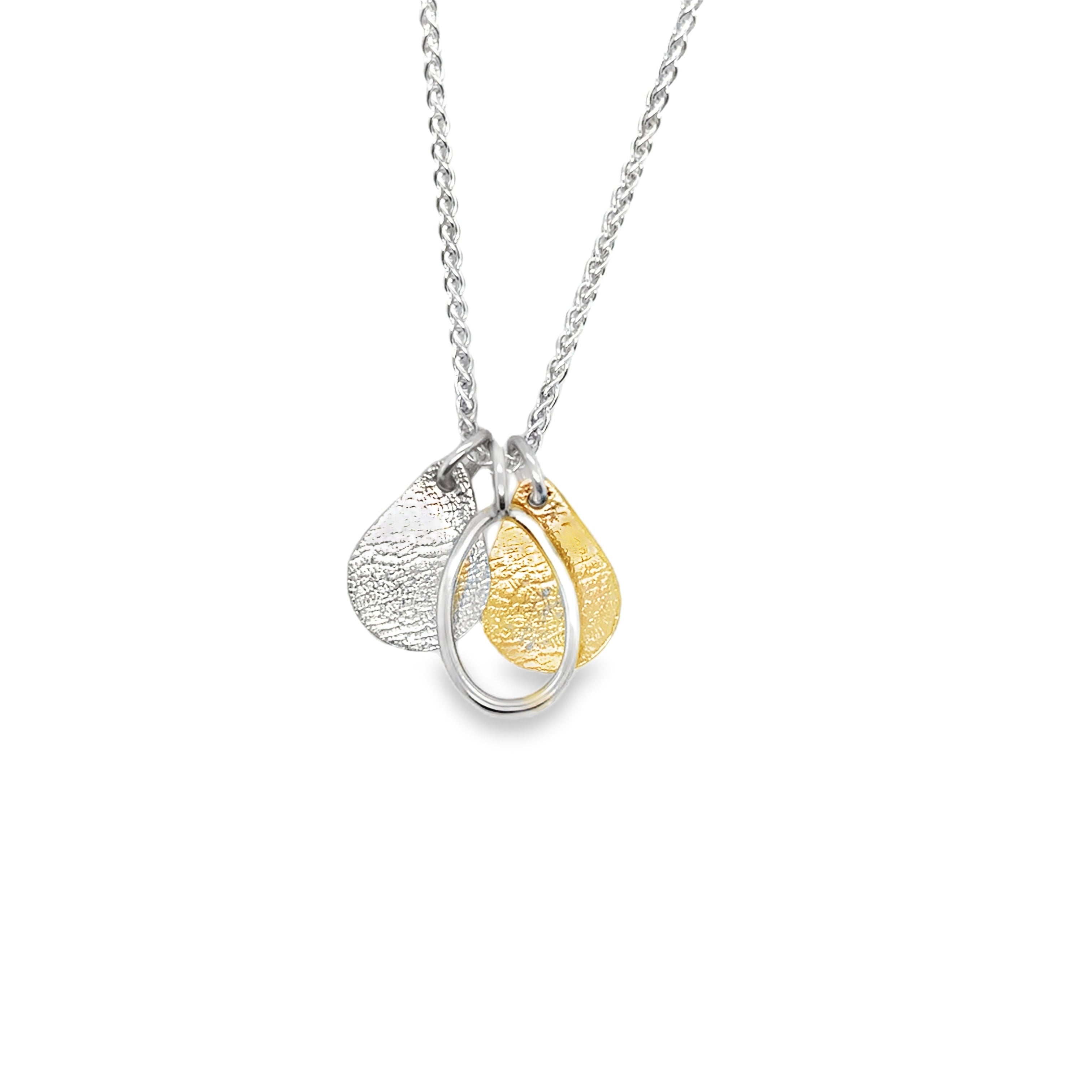 Silver & 14ct gold filled pear shape triple pendant