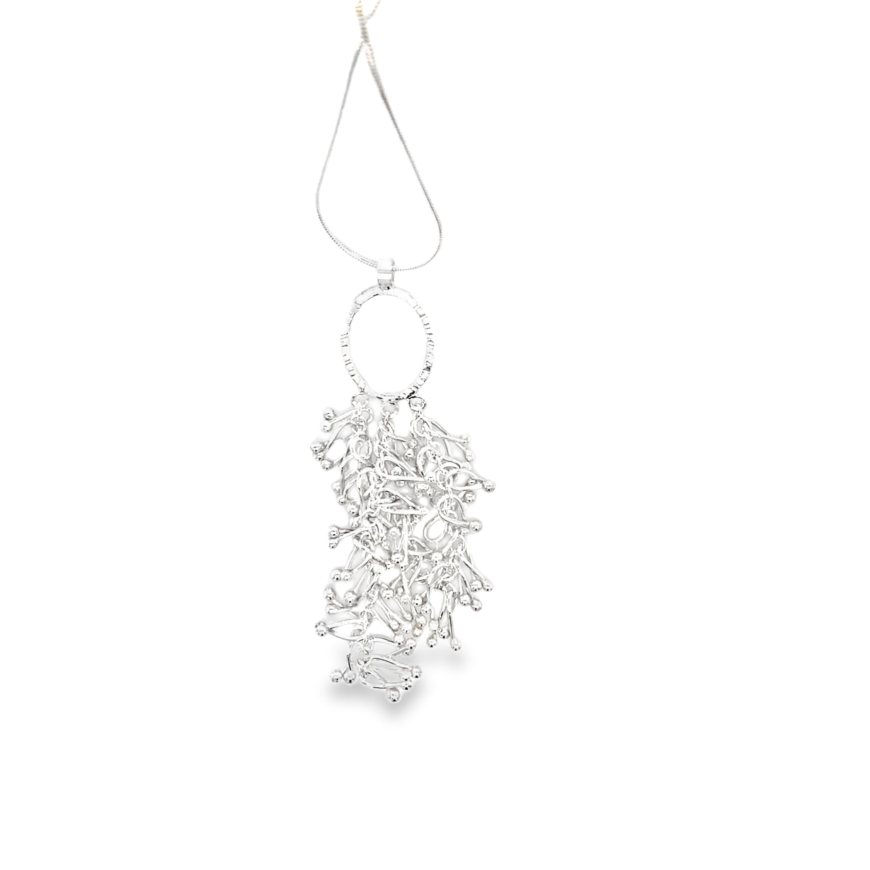 Droplets twist textured oval three drops silver Necklace