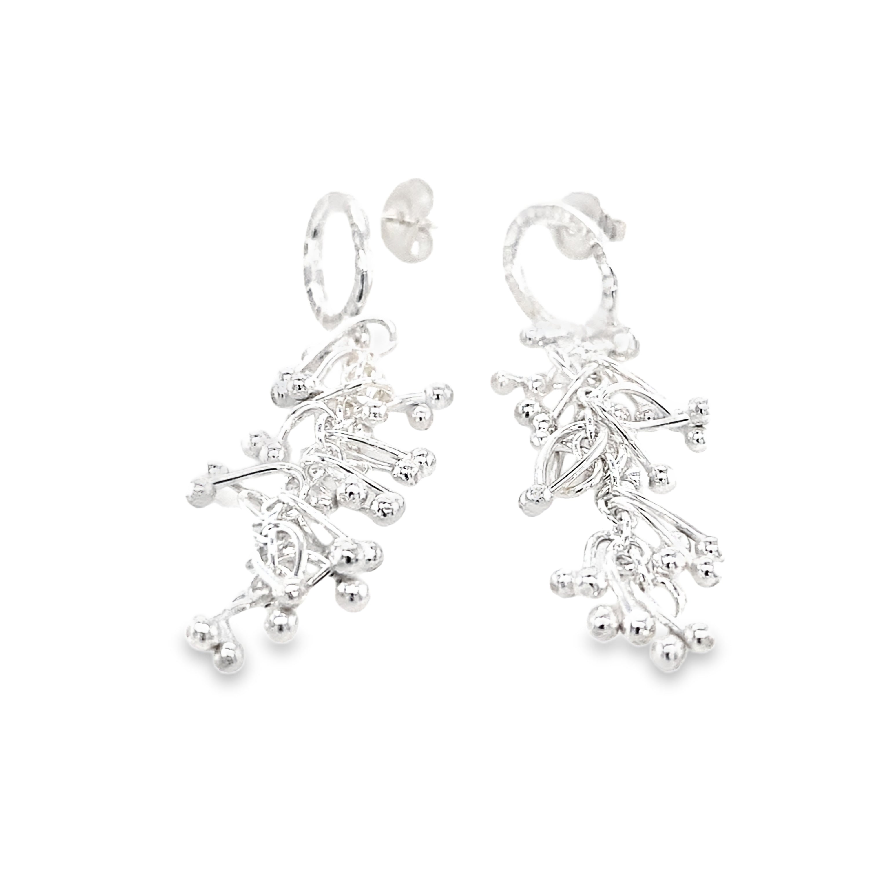 Droplets Twist textured oval top fifteen silver earrings