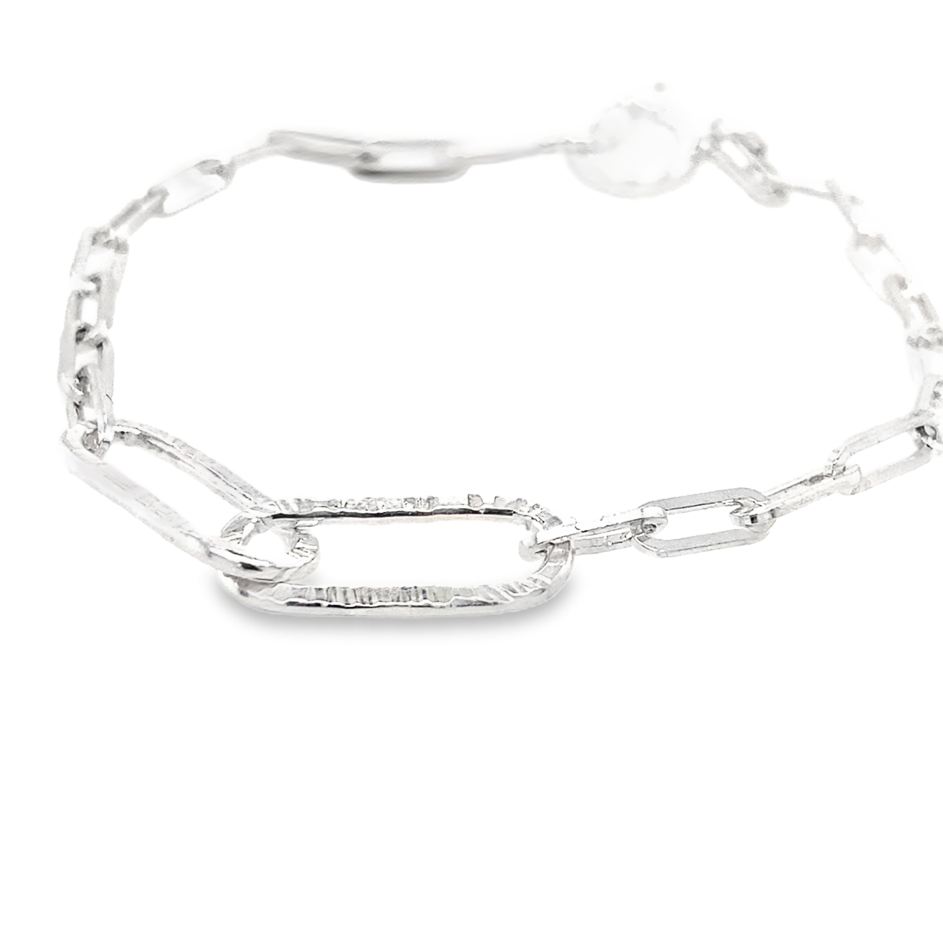 Textured paper link silver bracelet