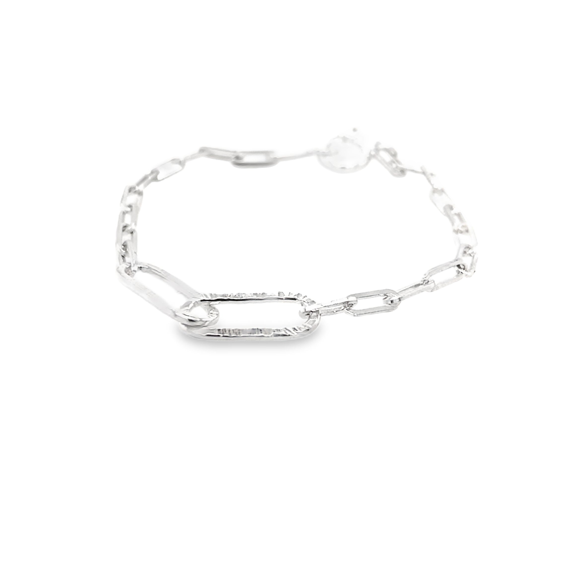 Textured paper link silver bracelet