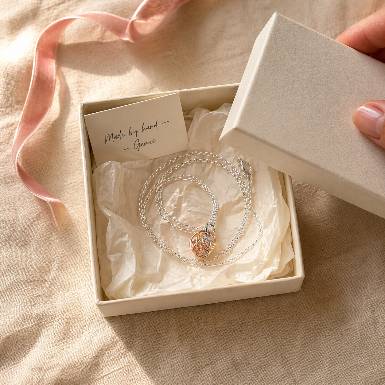 Simple Ball Pendant silver and Rose Gold Necklace