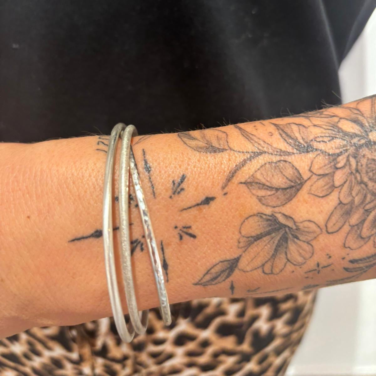 Triple round silver wire bangles